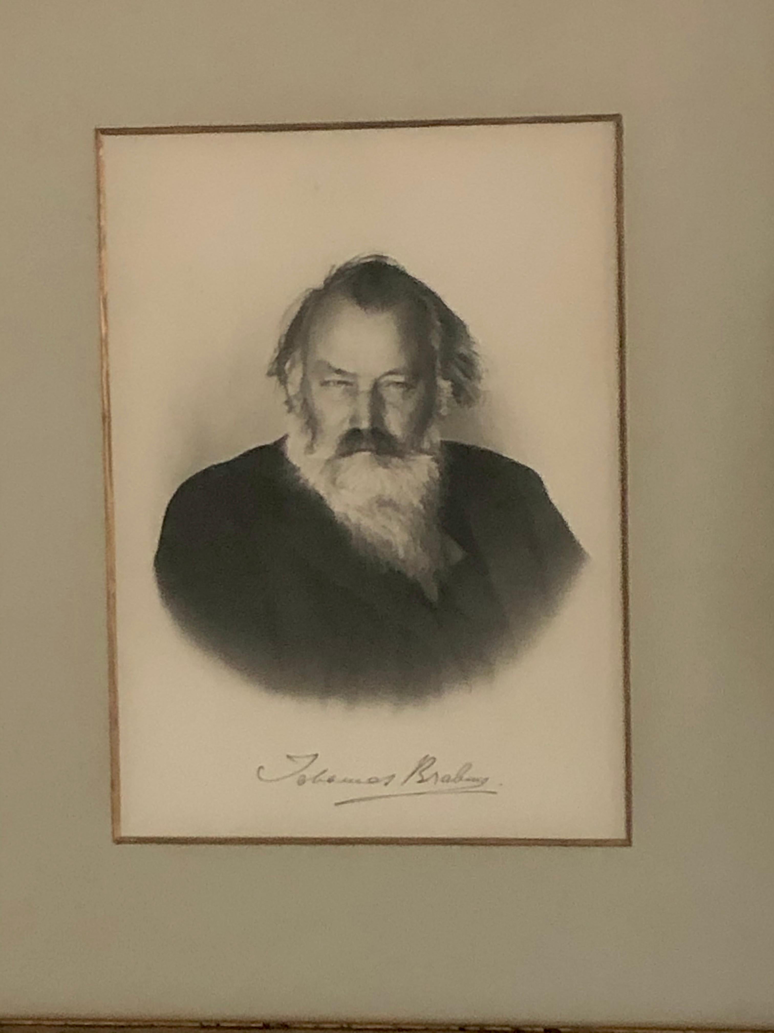 Romantic Johannes Brahms Composer Historic Hand Autographed in Ink Engraving / Etching For Sale