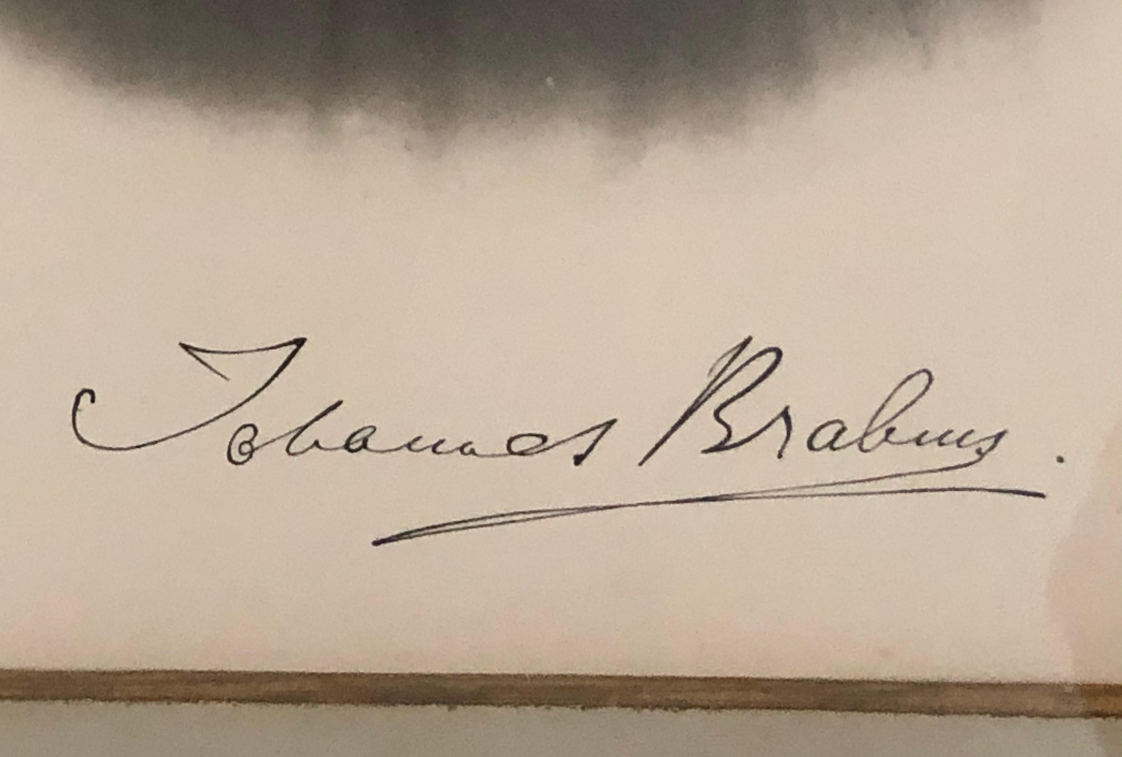 Johannes Brahms Komponist Historisch Handsigniert in Tinte Gravur / Radierung (Glas) im Angebot