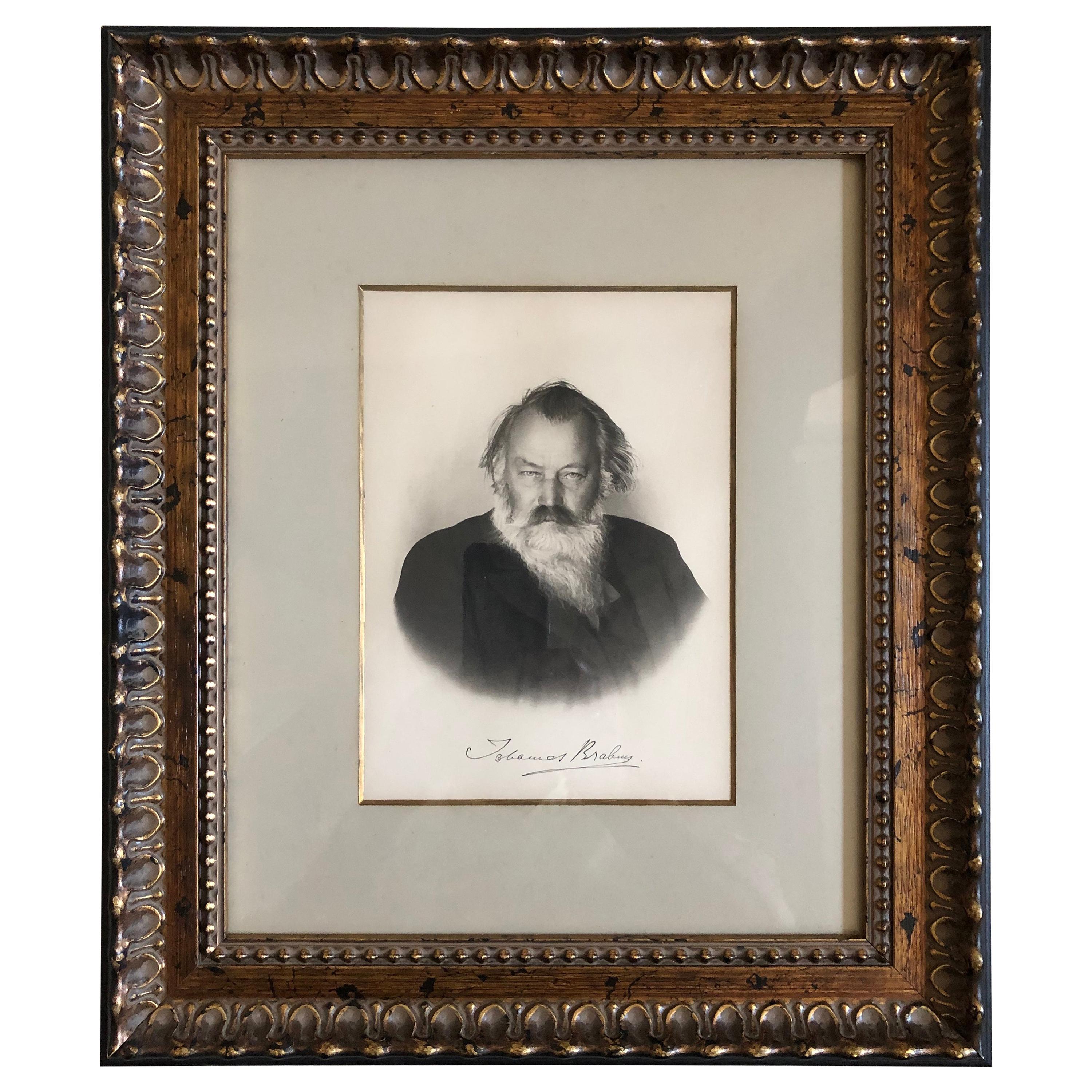 Johannes Brahms Composer Historic Hand Autographed in Ink Engraving / Etching