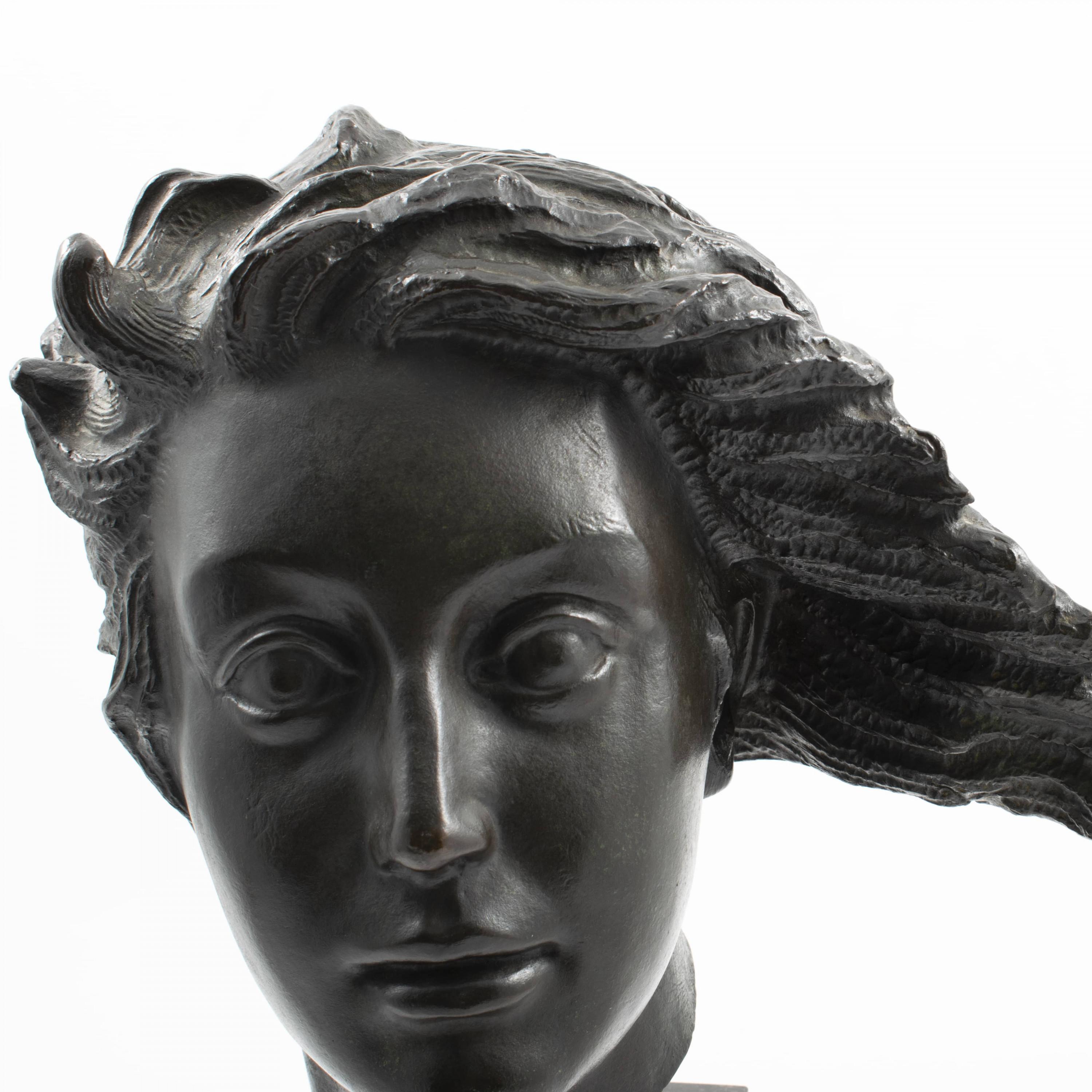 Scandinavian Modern Johannes C. Bjerg, Bronze Head Sculpture of Artemis For Sale