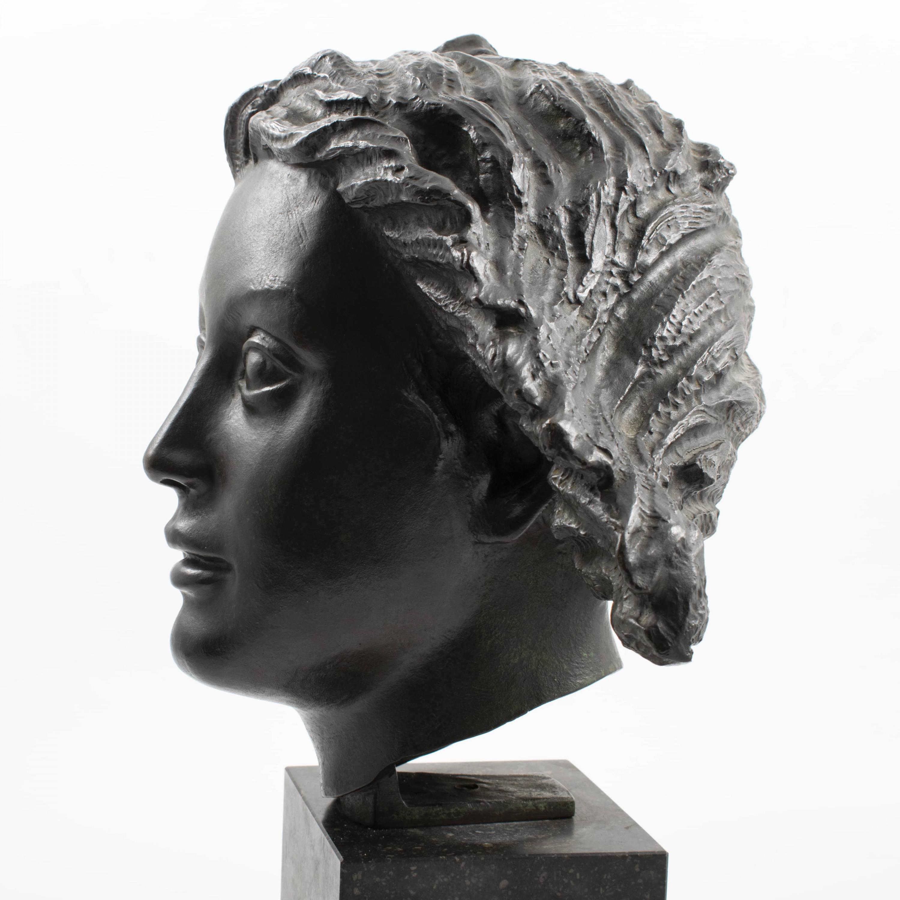 20th Century Johannes C. Bjerg, Bronze Head Sculpture of Artemis For Sale