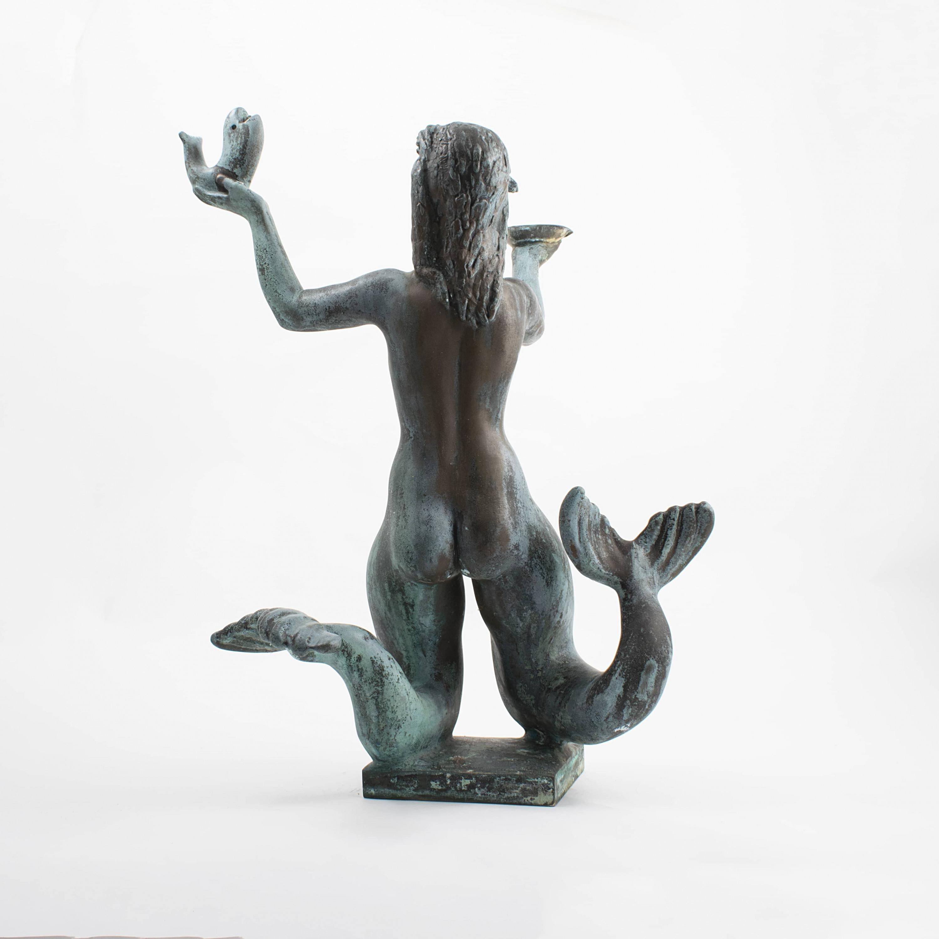 20th Century Johannes C. Bjerg, Bronze Sculpture Mermaid Fountain, Signed & Dated 1934