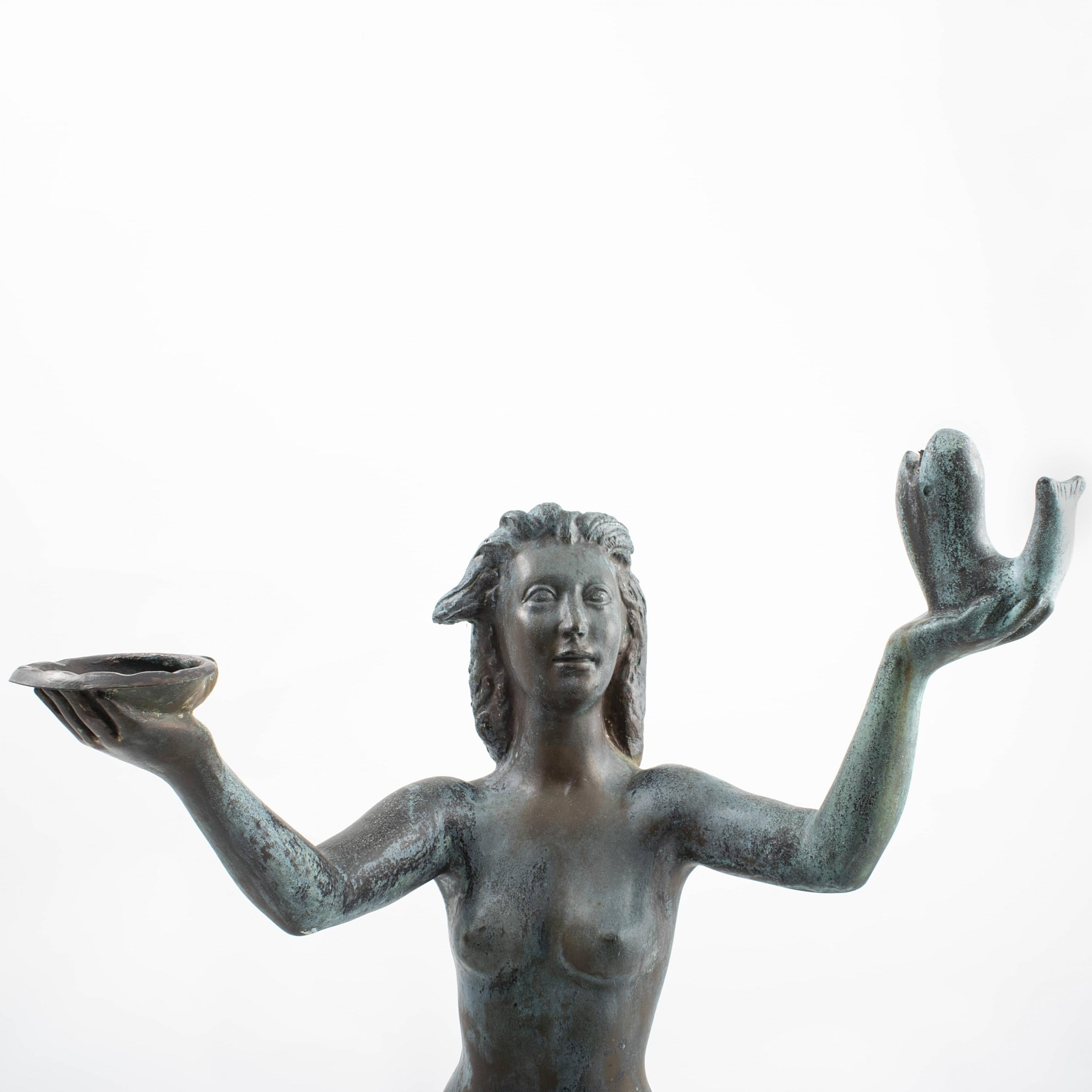 Johannes C. Bjerg, Bronze Sculpture Mermaid Fountain, Signed & Dated 1934 1
