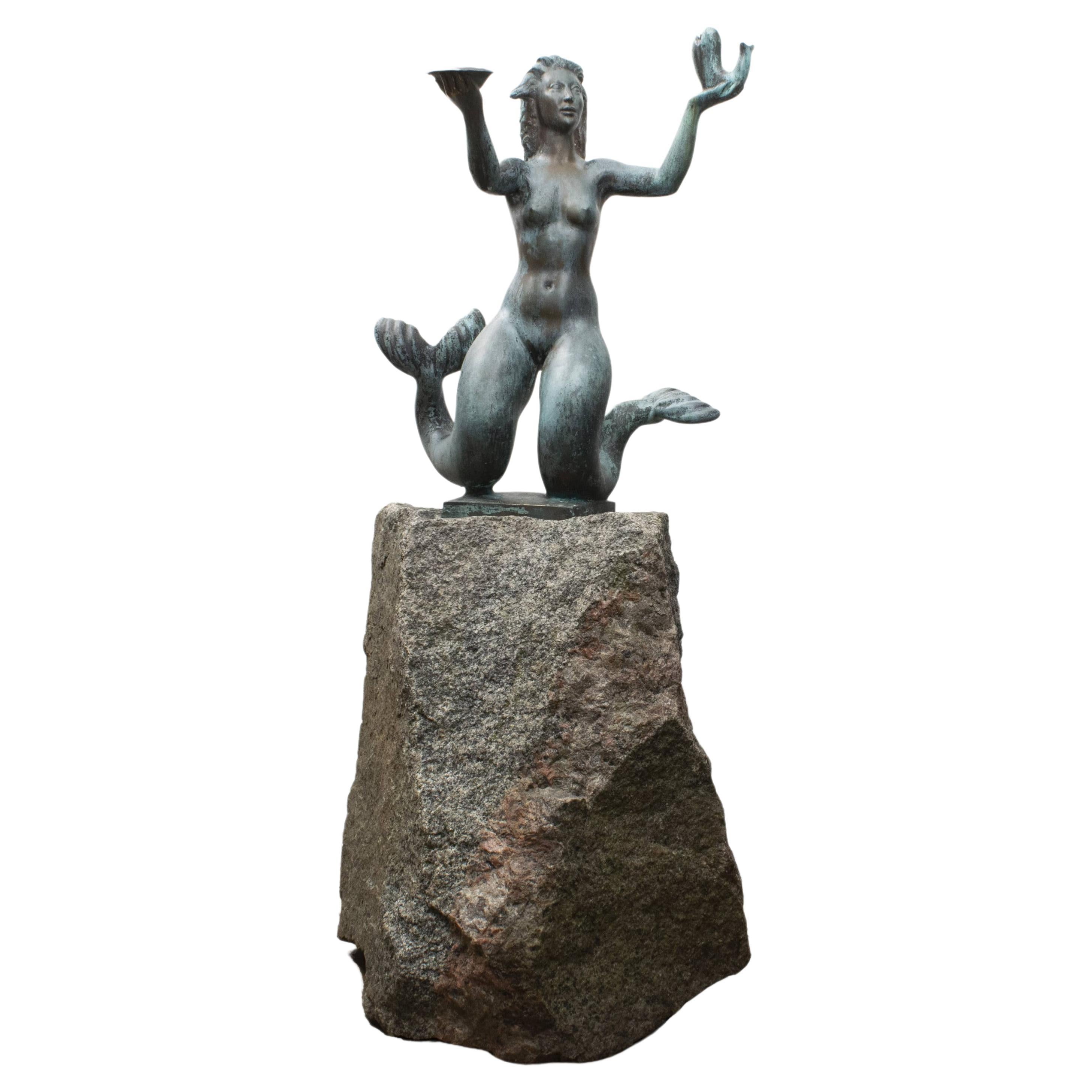 Johannes C. Bjerg, Bronze Sculpture Mermaid Fountain, Signed & Dated 1934