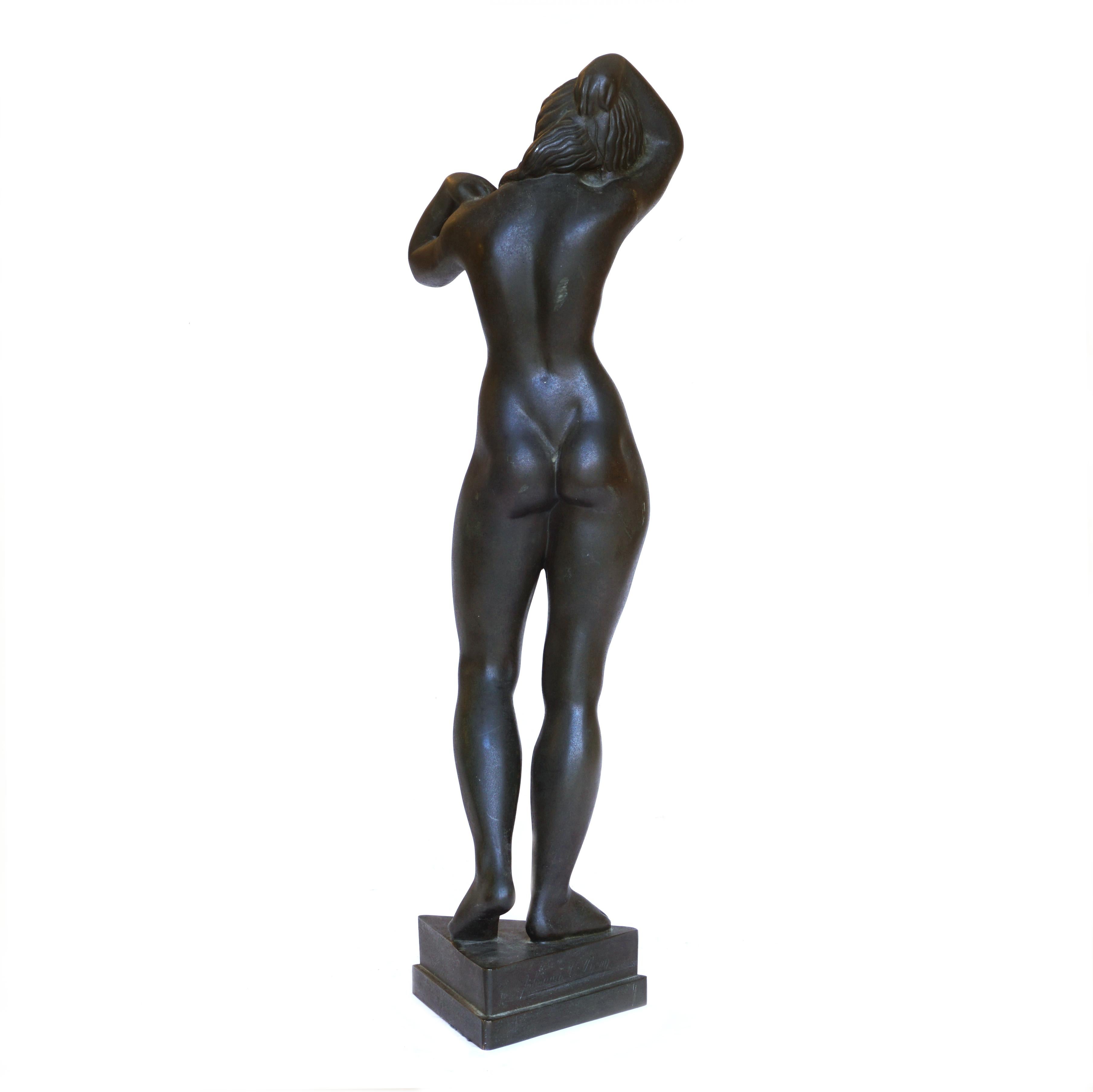 Danish Johannes C. Bjerg Modern Bronze Stauette of a standing Woman, Designed 1916