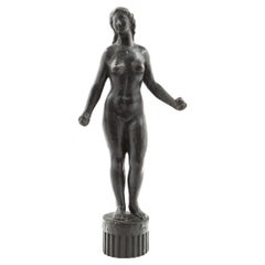 Johannes C. Bjerg Nude "Standing Salome" Patinated Bronze Sculpture, Signed
