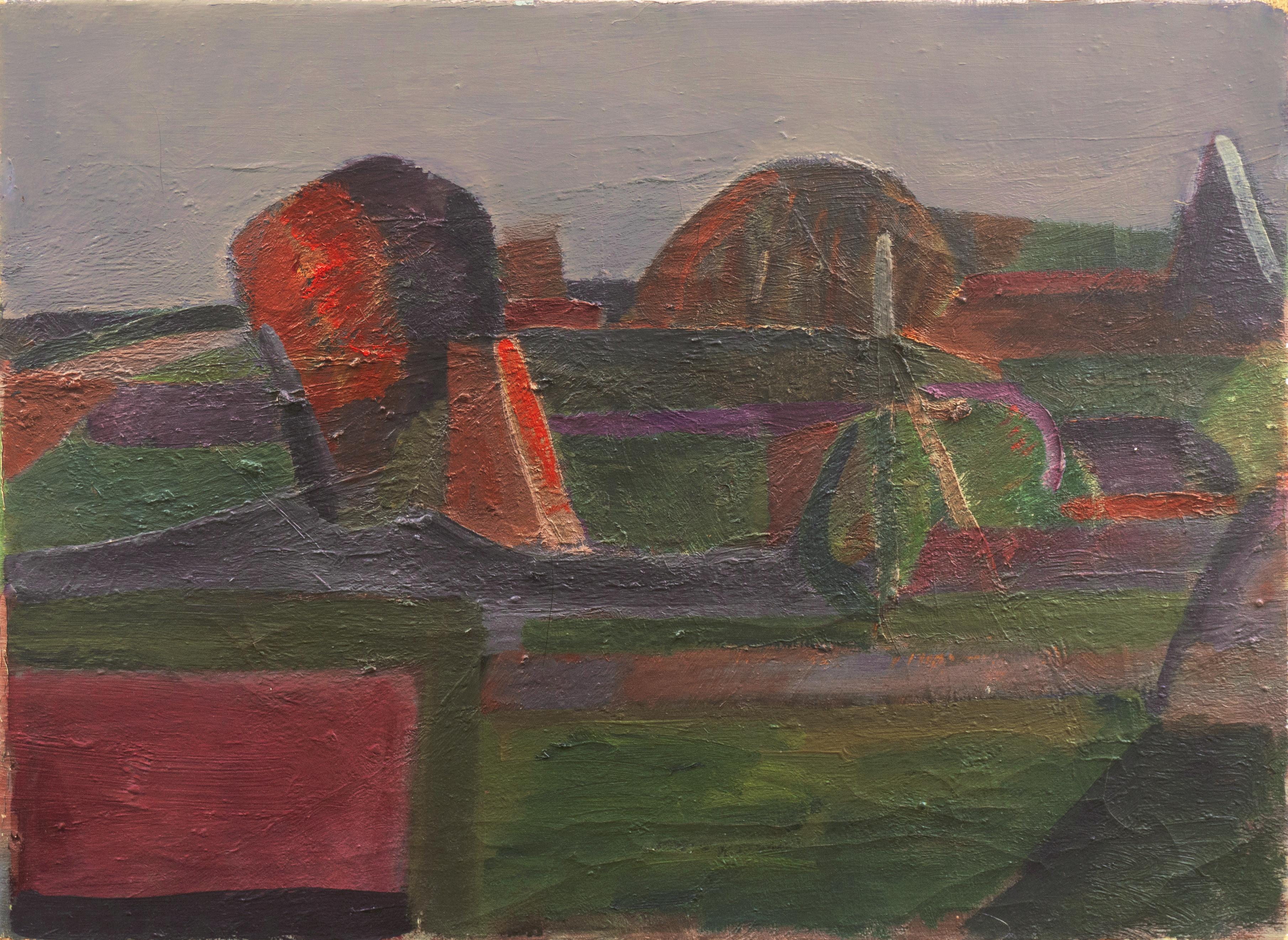 Johannes Carstensen Abstract Painting - 'Landscape in Jade and Vermilion', Royal Academy of Art, Danish Abstraction