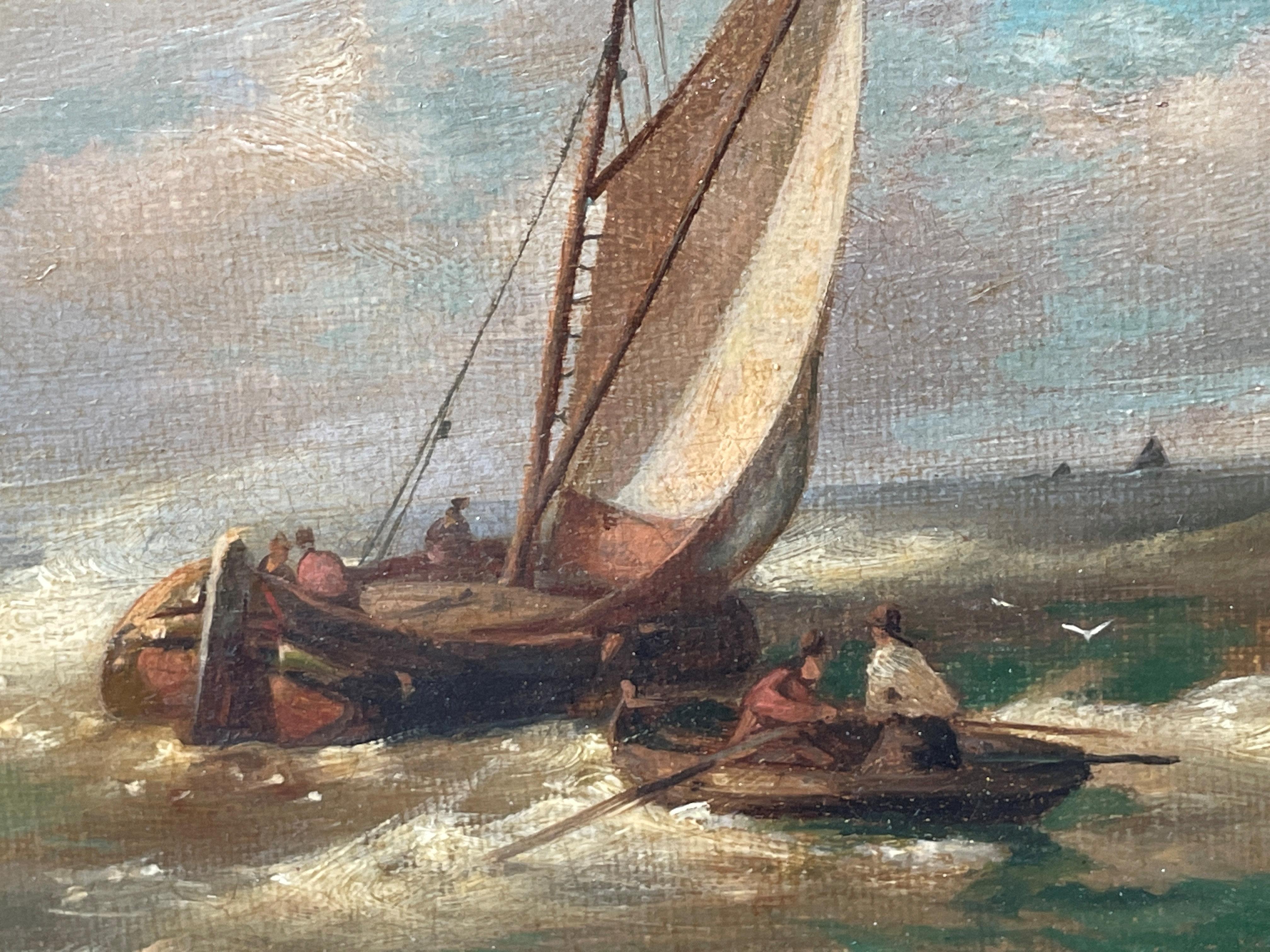 « Paysage marin sauvage » de Jan Christianus Schotel, peinture de bateau de marine néerlandaise - Painting de Johannes Christianus Schotel