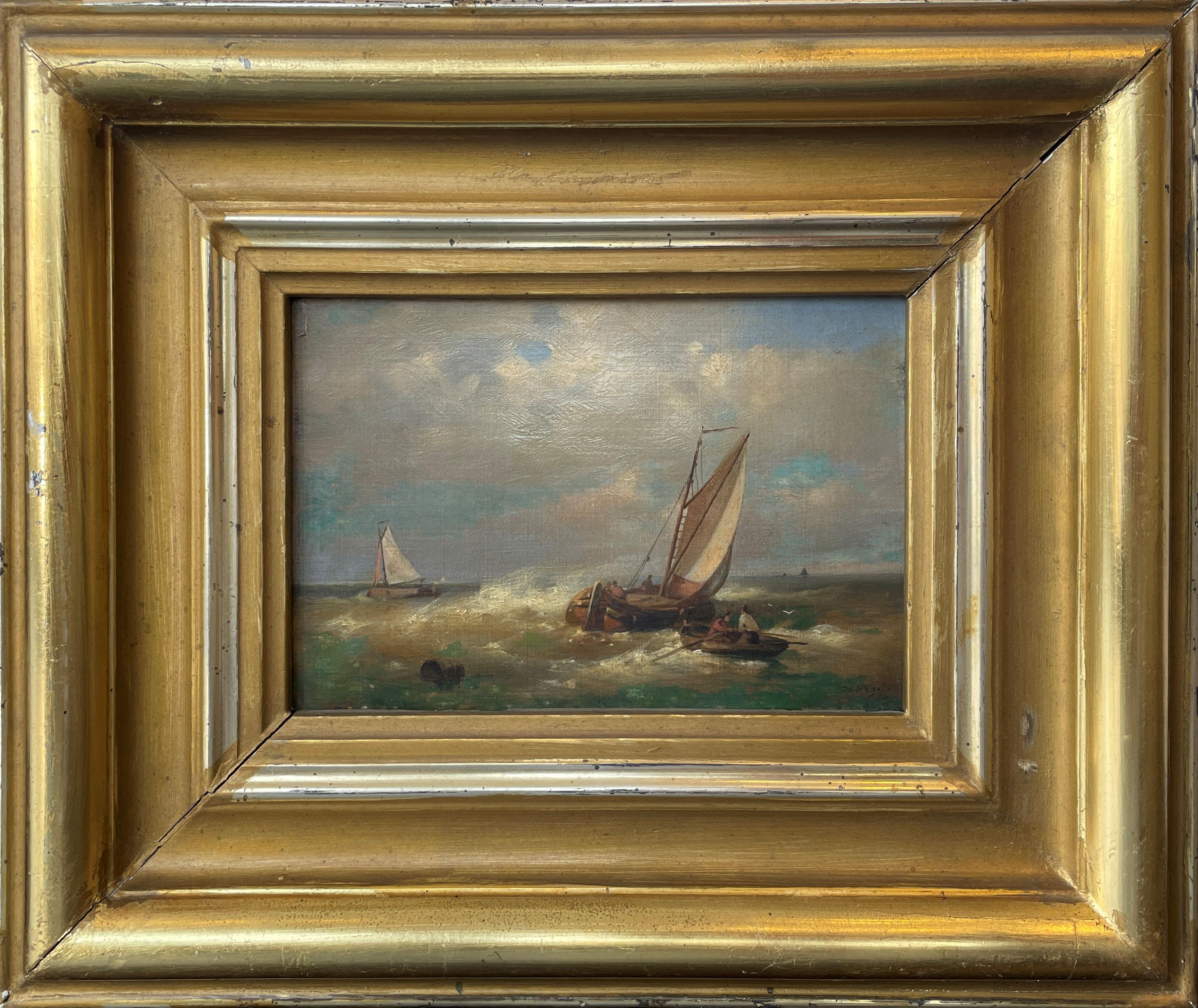 « Paysage marin sauvage » de Jan Christianus Schotel, peinture de bateau de marine néerlandaise 3