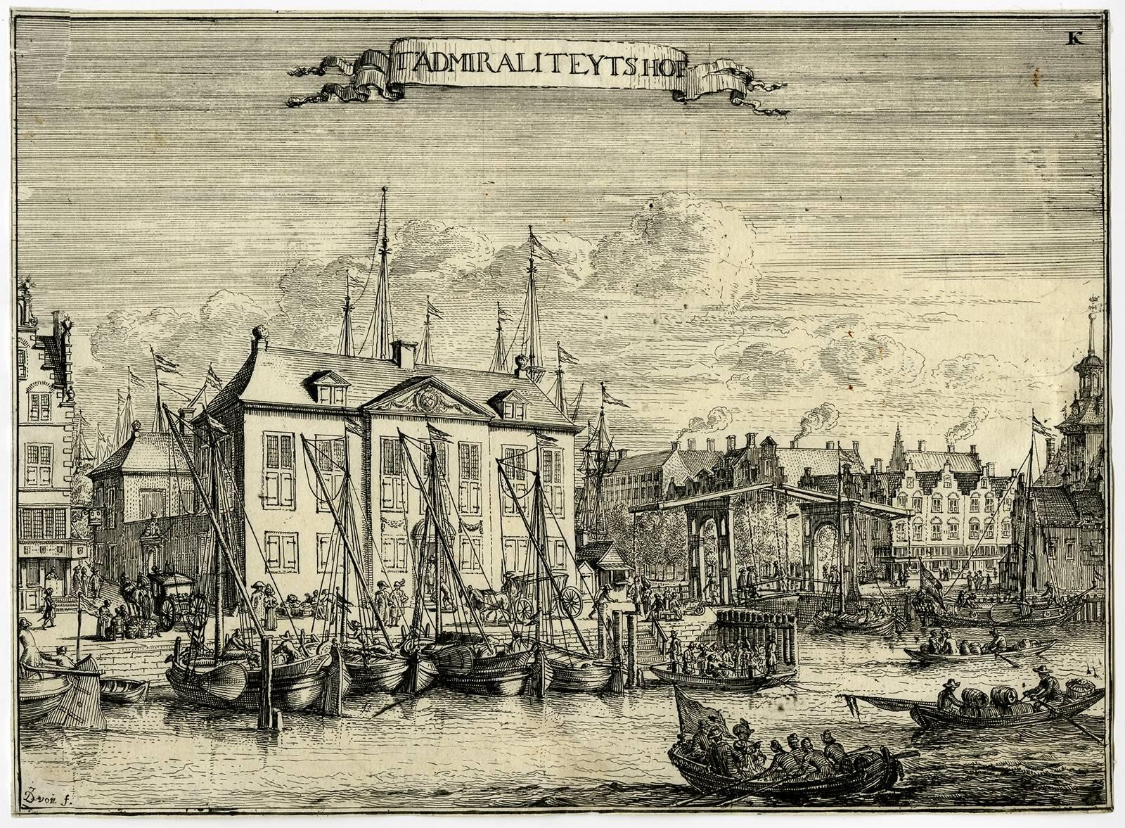 Johannes de Vou Landscape Print - T Admiraliteytshof - View of the Admiralty-Court in Rotterdam.