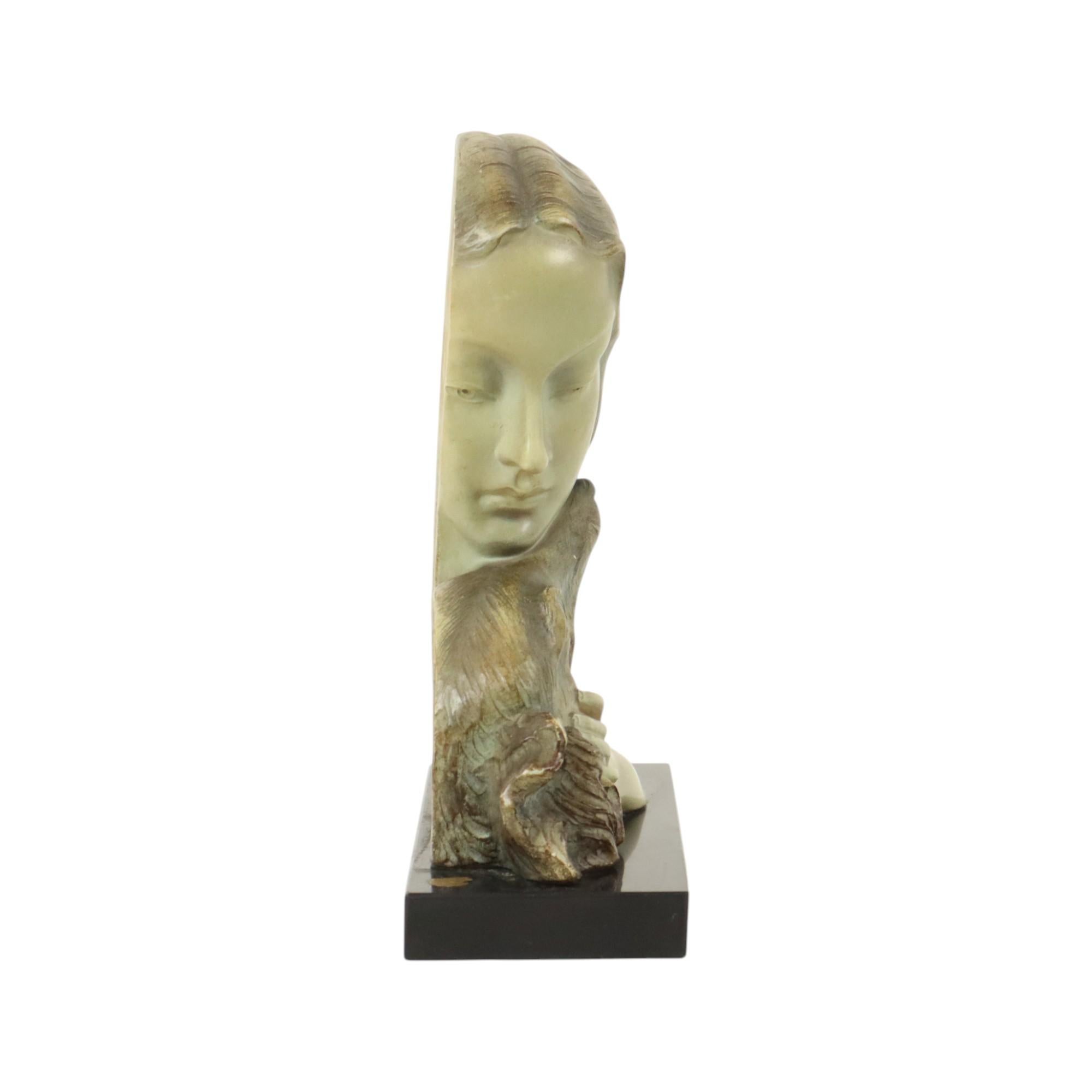 Belgian Johannes Dommisse Art Deco Ladies Bust with Hunting Dog