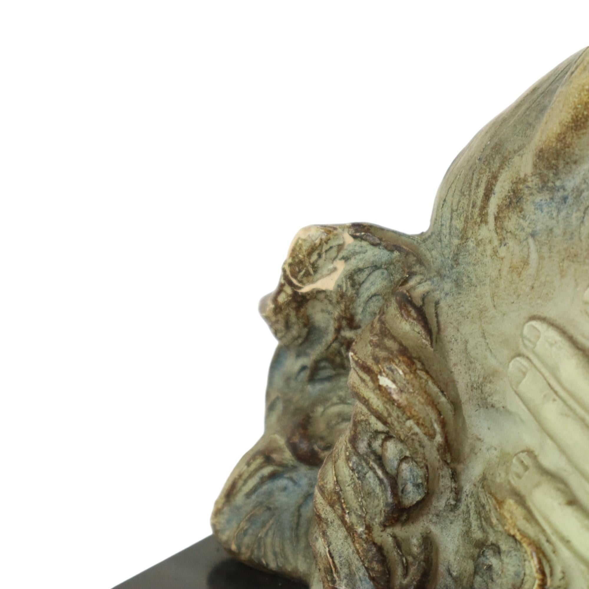 Belgian Black Marble Johannes Dommisse Art Deco Ladies Bust with Hunting Dog