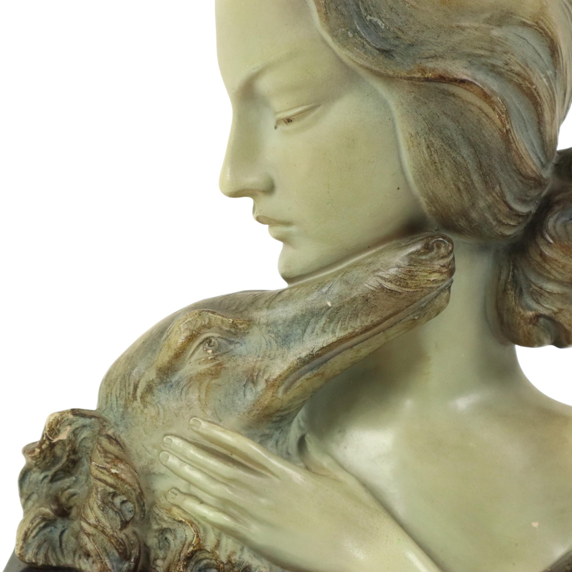 Johannes Dommisse Art Deco Ladies Bust with Hunting Dog 1