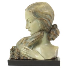 Johannes Dommisse Art Deco Ladies Bust with Hunting Dog