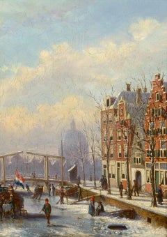 "Amsterdam in Winter" 19th C Realist Dutch Cityscape, Johannes Frederik Hulk