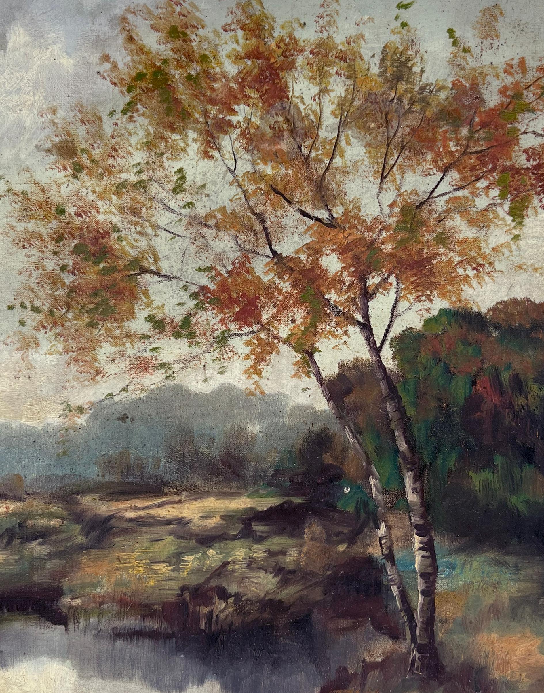 Idílica campiña holandesa en otoño Óleo original sobre lienzo - Painting de Johannes Frederik van Slogteren