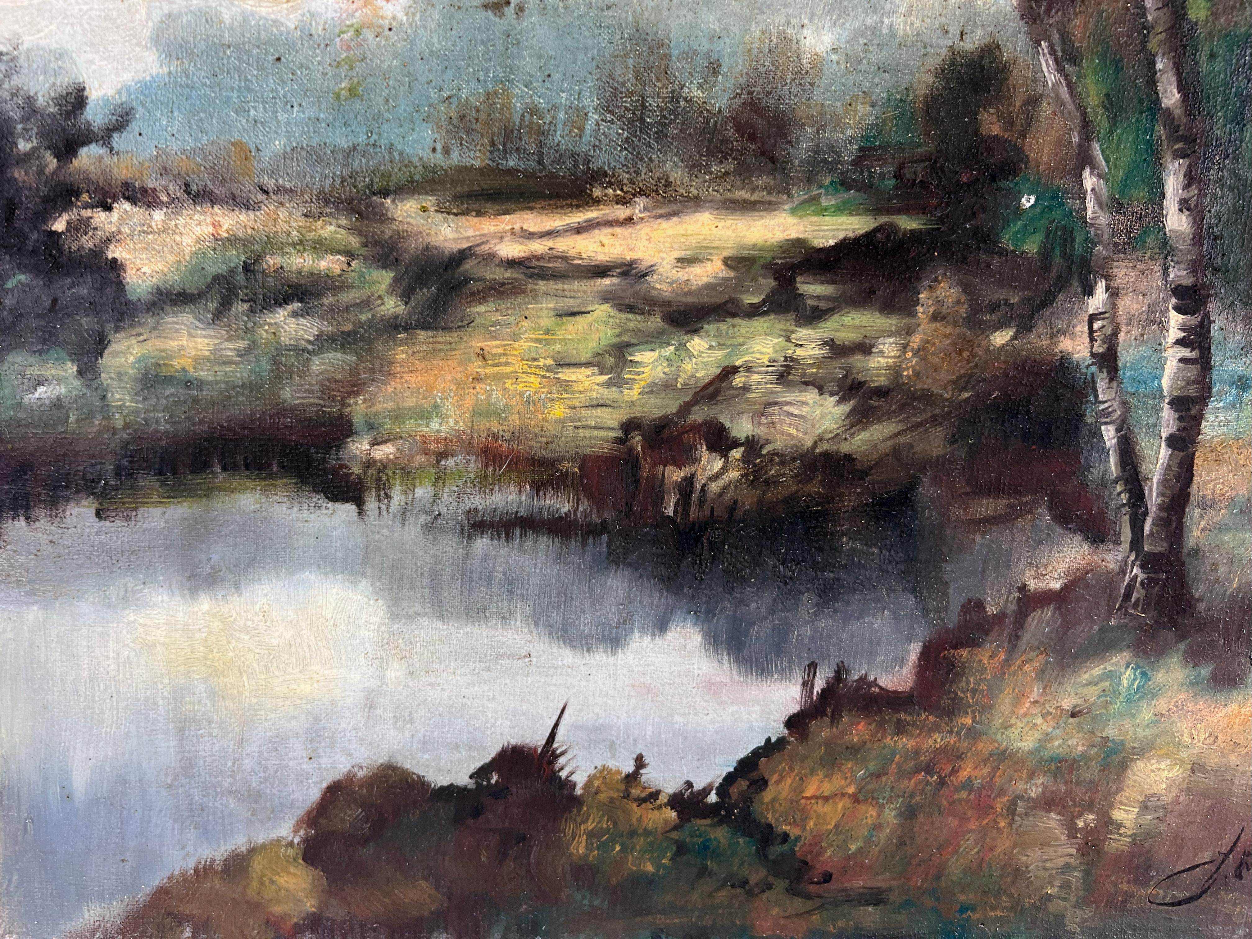 Idílica campiña holandesa en otoño Óleo original sobre lienzo - Painting Impresionista de Johannes Frederik van Slogteren