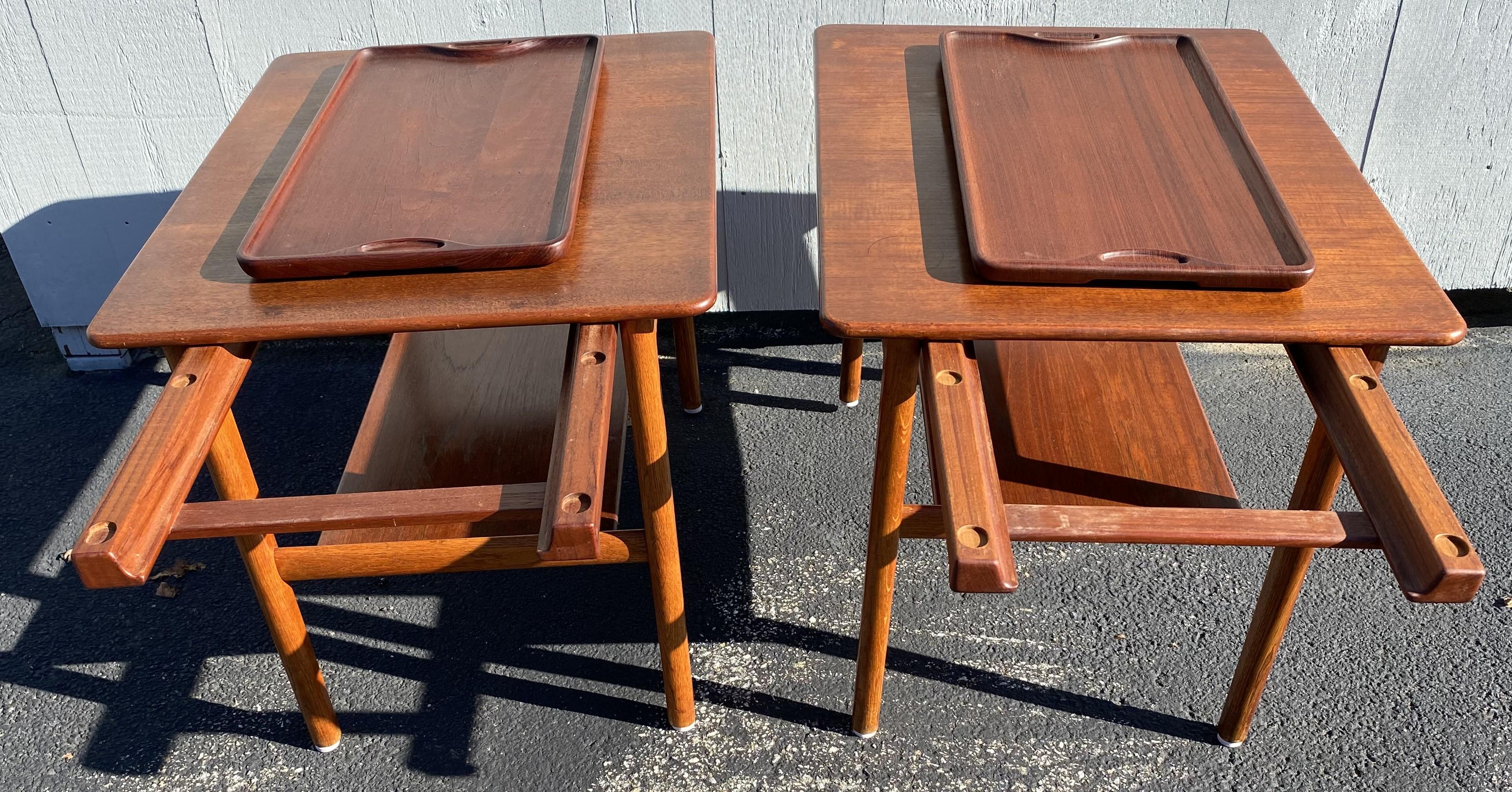 Johannes Hansen Hans Wegner Danish Modern Teak Tables with Trays For Sale 3