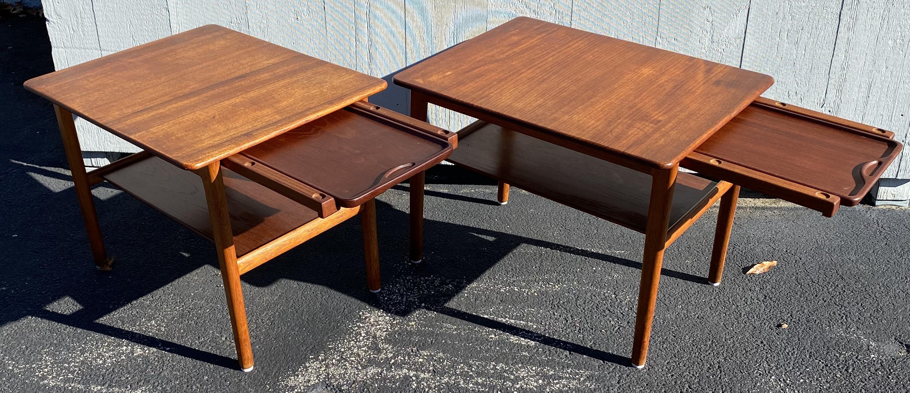 Mid-Century Modern Johannes Hansen Hans Wegner Danish Modern Teak Tables with Trays For Sale