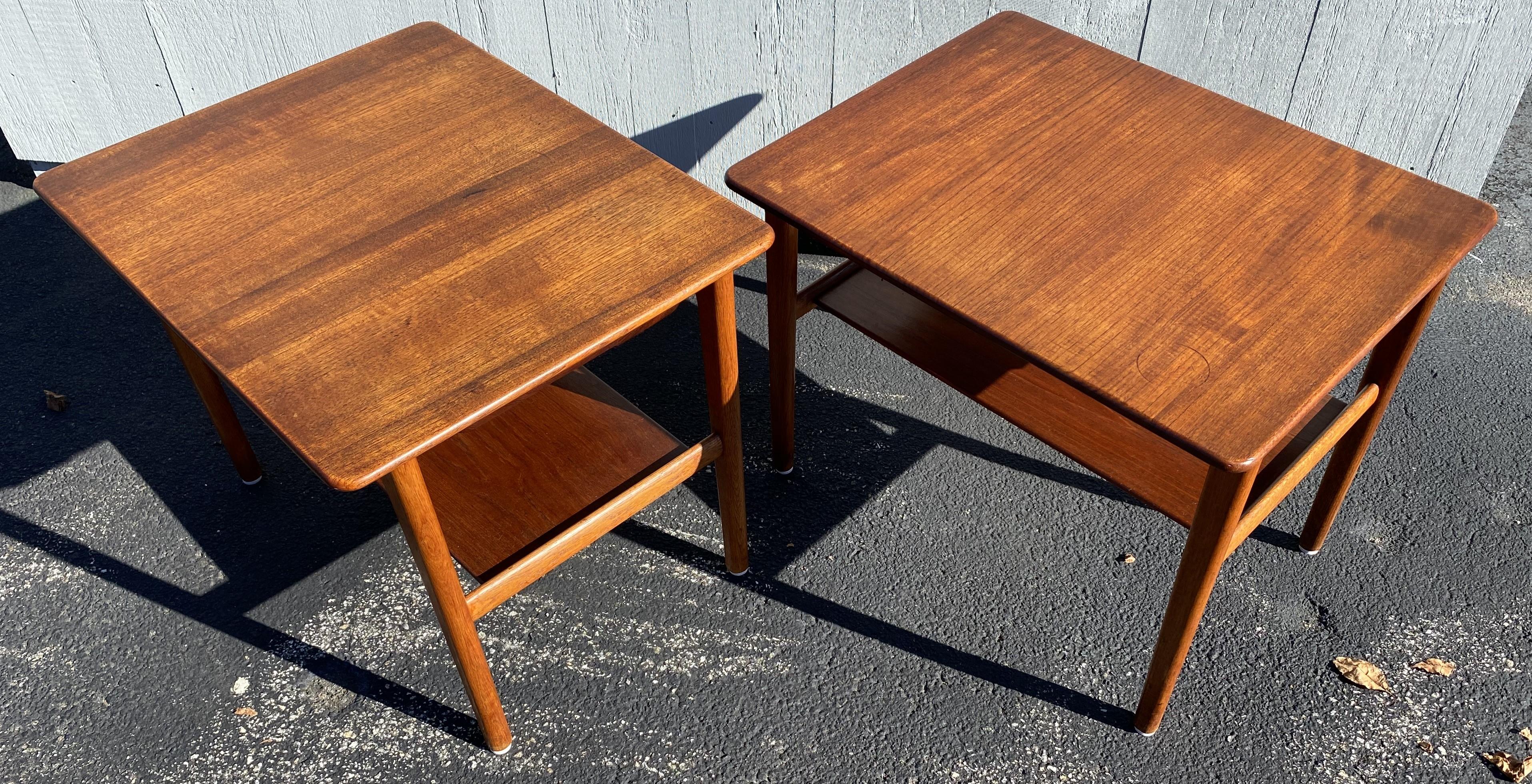 Hand-Carved Johannes Hansen Hans Wegner Danish Modern Teak Tables with Trays For Sale