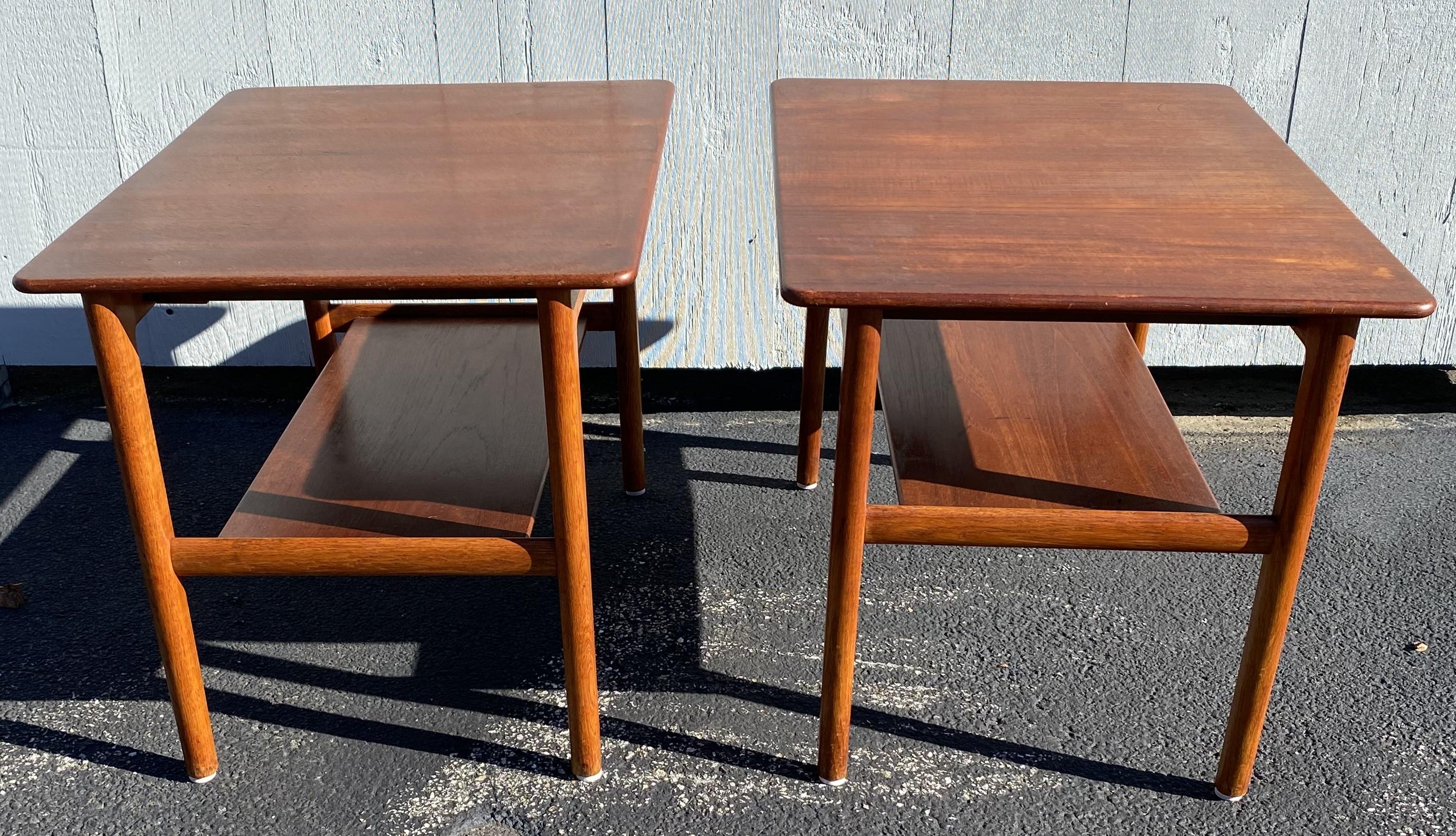 Mid-20th Century Johannes Hansen Hans Wegner Danish Modern Teak Tables with Trays For Sale