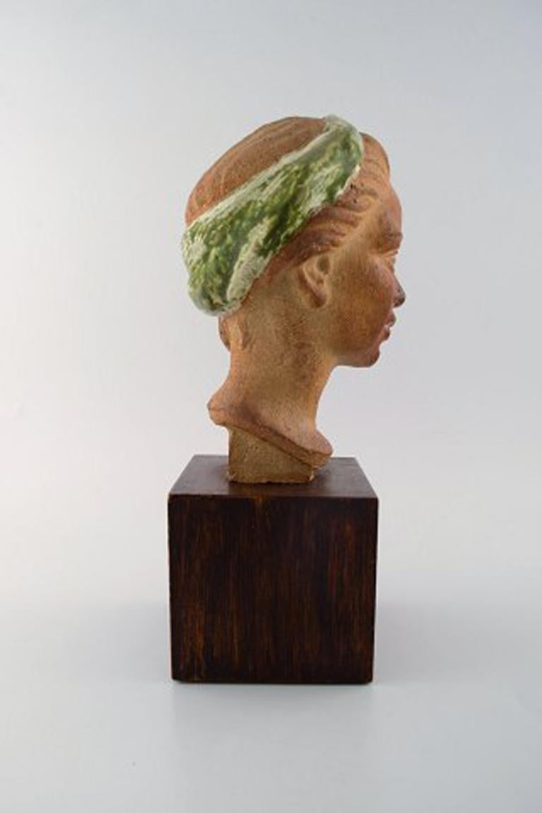 Scandinavian Modern Johannes Hedegaard, Own Workshop, Bust of Young Woman in Ceramics