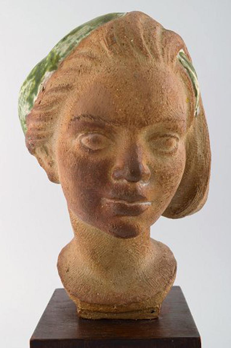 Danish Johannes Hedegaard, Own Workshop, Bust of Young Woman in Ceramics