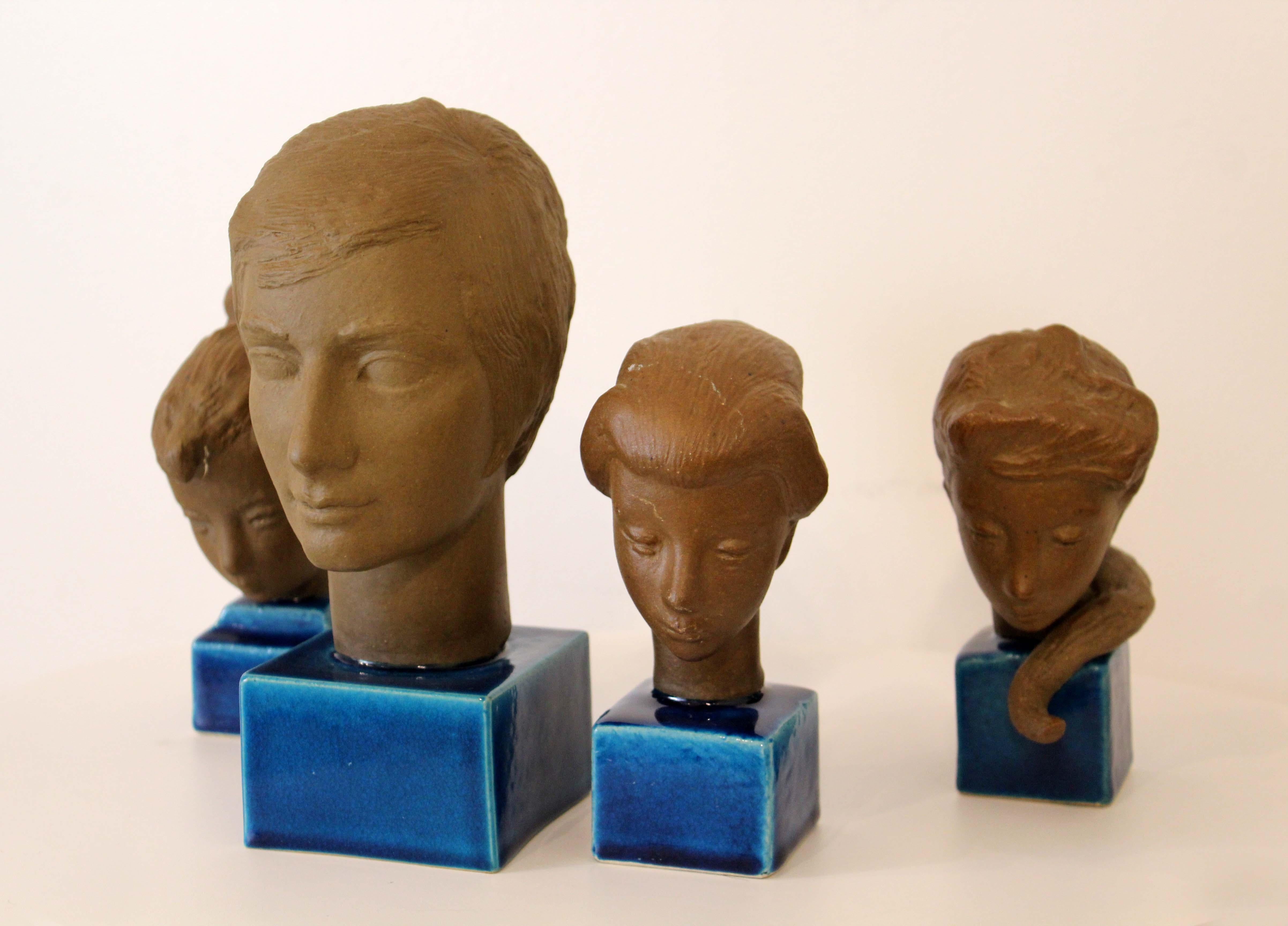 Johannes Hedegaard Royal Copenhagen Denmark Set of 4 Rare Ceramic Busts 1960s  In Good Condition For Sale In Keego Harbor, MI