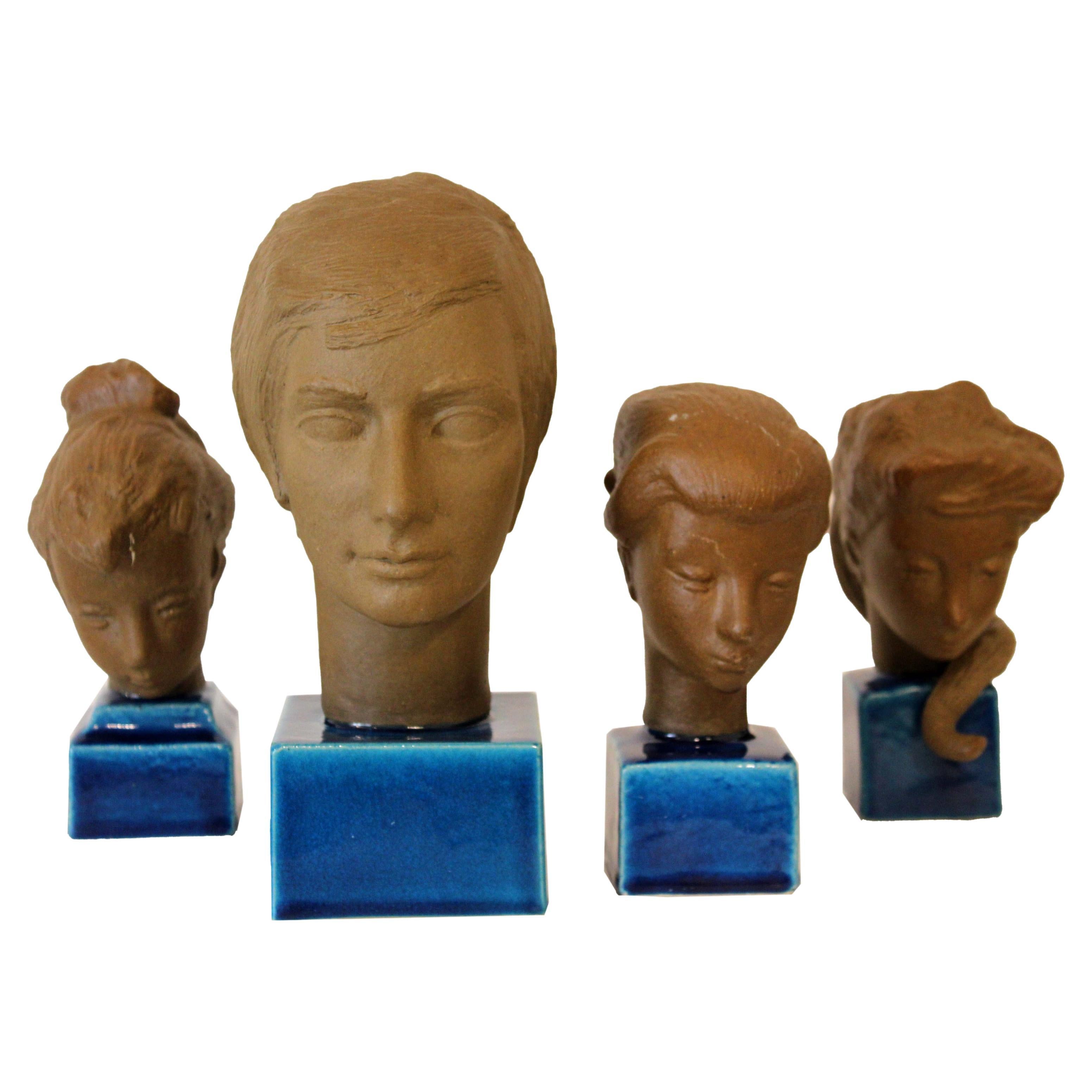 Johannes Hedegaard Royal Copenhagen Dinamarca Juego de 4 raros bustos de cerámica Años 60 