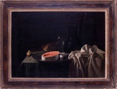 1961 oil painting by Dutch artist Eversen of still life of salmon, signed