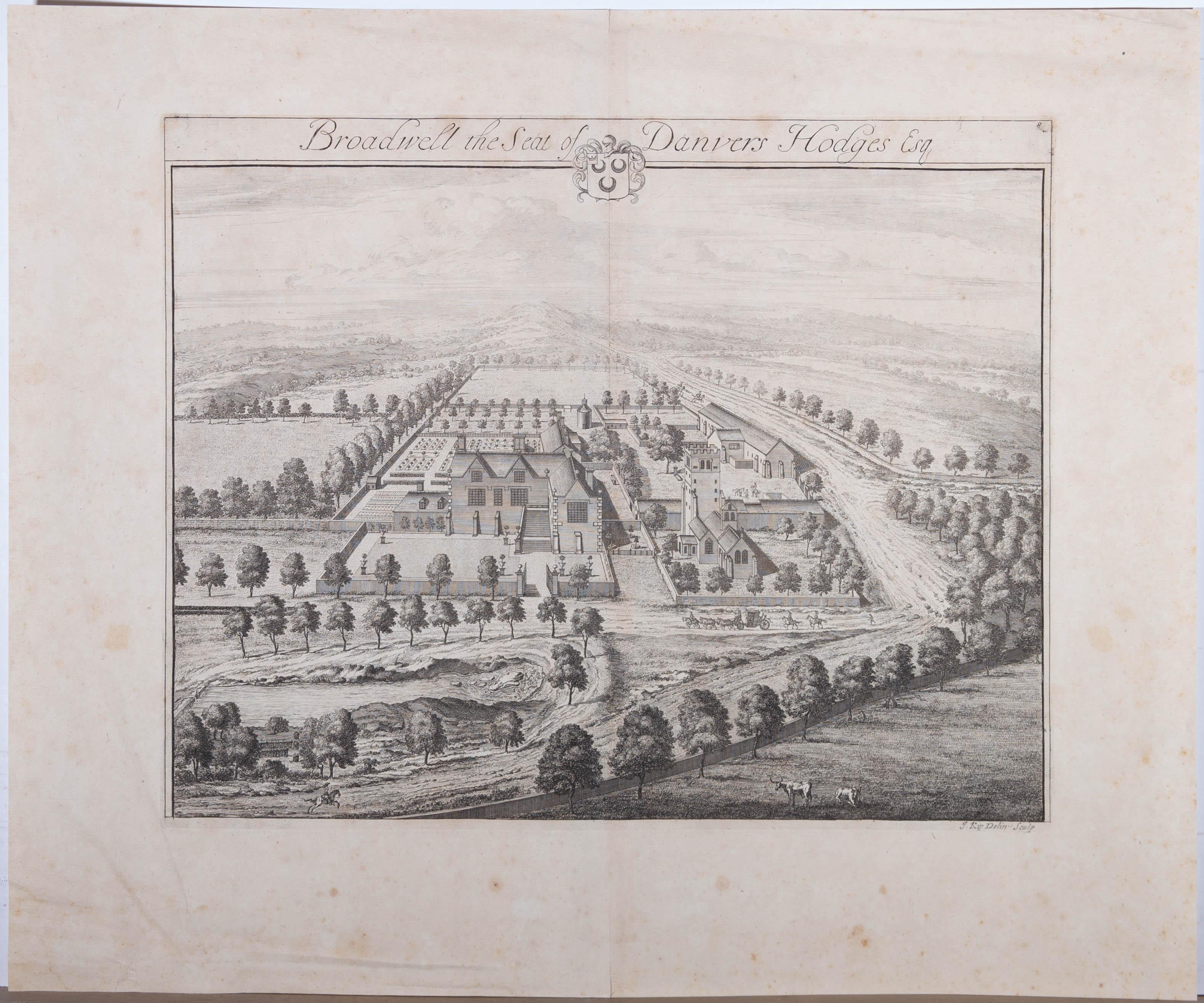 A topographical engraving of Broadwell in Gloucestershire by Johannes 'Jan' Kip (c.1652-1722). From 'The Ancient and Present State of Gloucestershire 'by Sir Robert Atkyns, published in 1712 and reprinted in 1768. Numbered 8 in plate to the