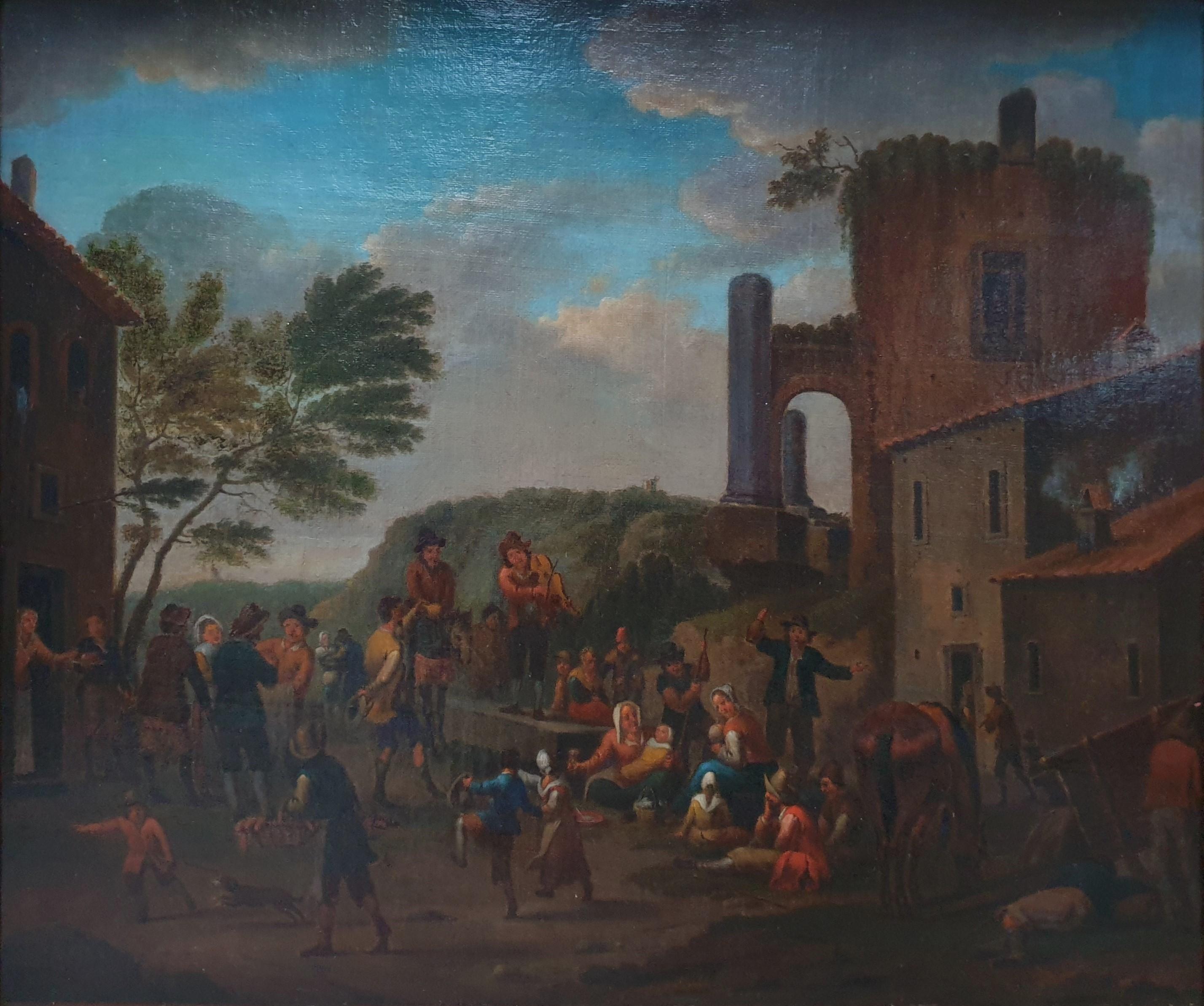 Dutch genre painting  18th JANSON Oil on canvas Village fair peasants Kermesse  - Painting by Johannes JANSON