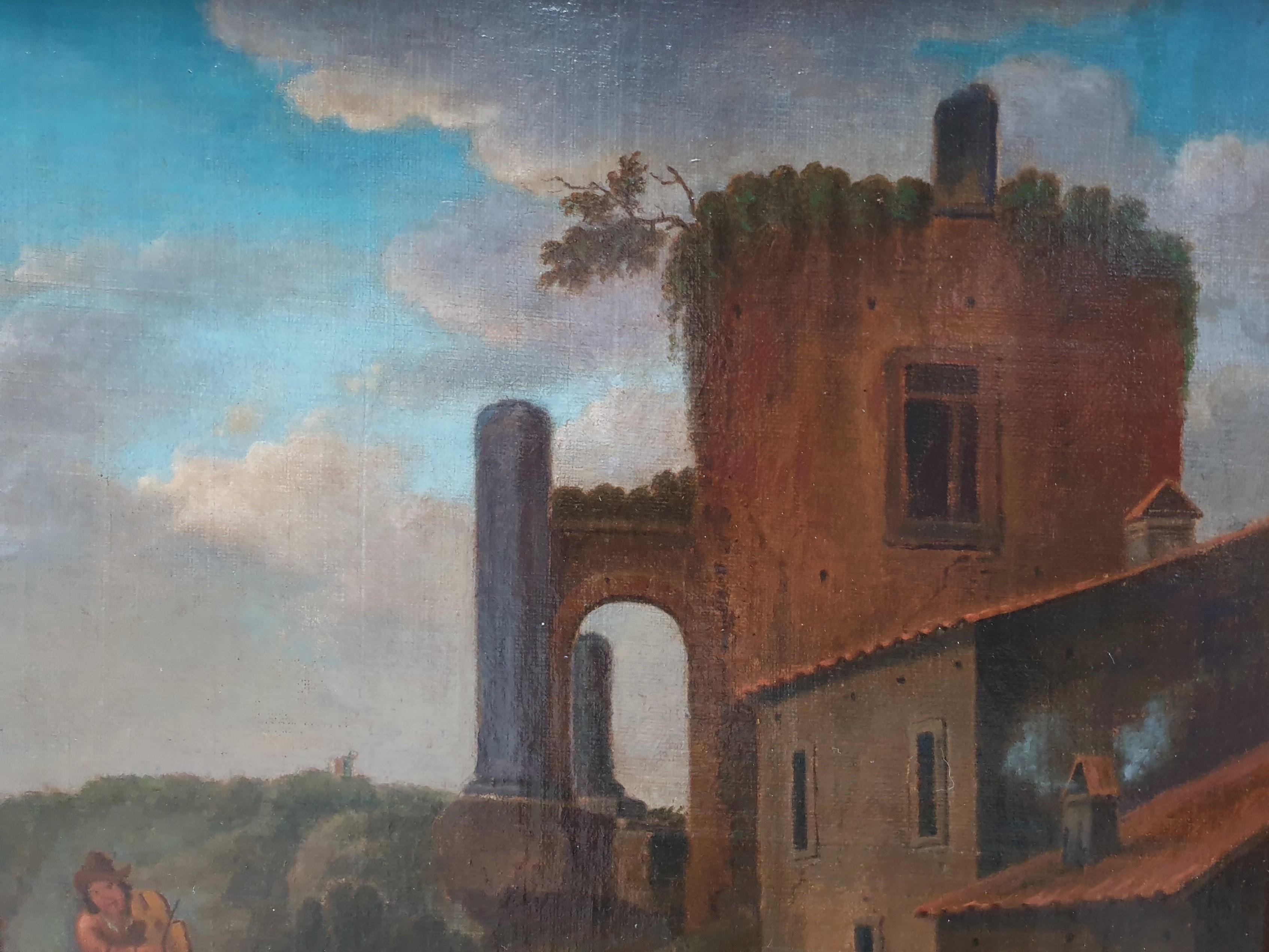 Pintura de género holandesa  18º JANSON Óleo sobre lienzo Feria del pueblo campesinos Kermesse - Landscape Painting Marrón de Johannes JANSON