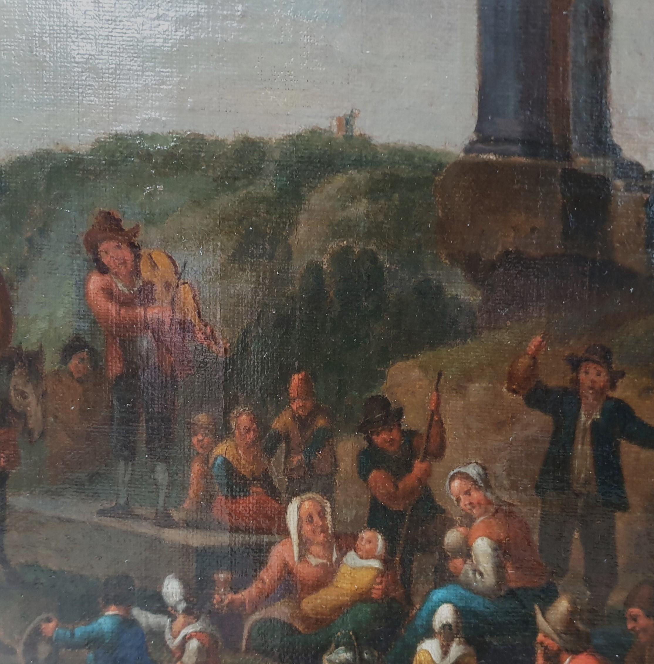 Dutch genre painting  18th JANSON Oil on canvas Village fair peasants Kermesse  For Sale 1