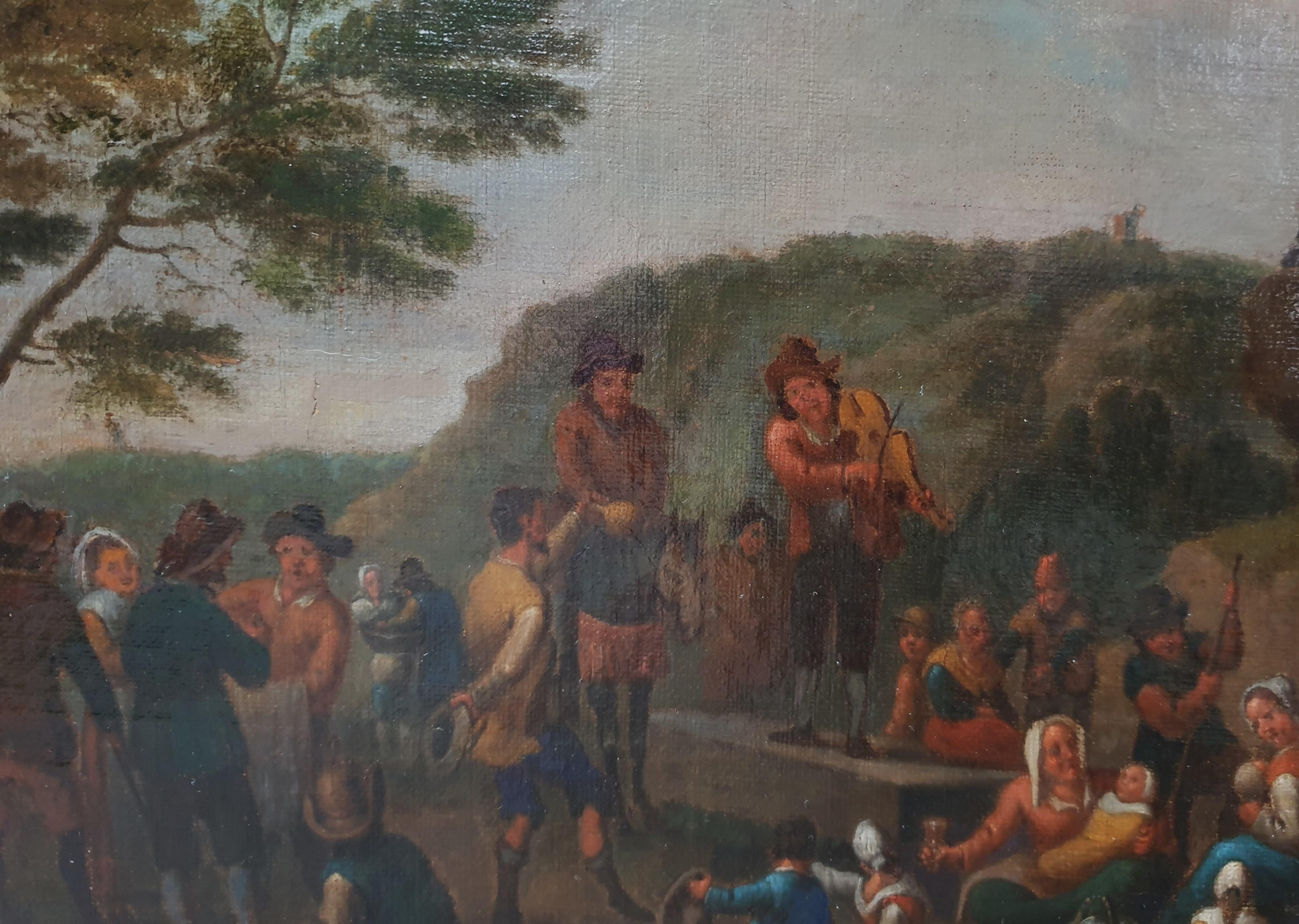 Dutch genre painting  18th JANSON Oil on canvas Village fair peasants Kermesse  For Sale 2