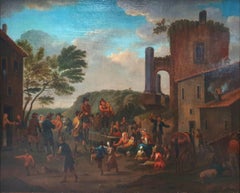 Dutch genre painting  18th JANSON Oil on canvas Village fair peasants Kermesse