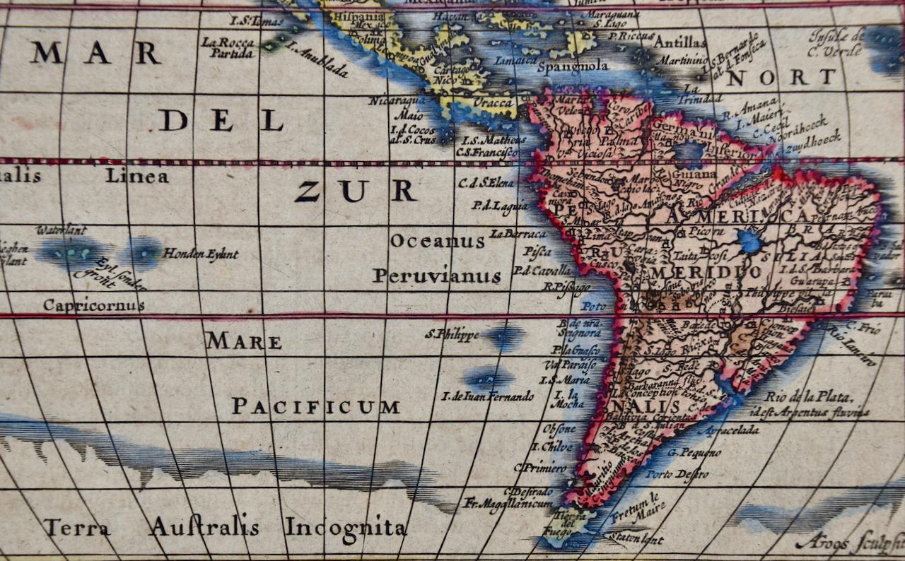 Amérique du Nord et du Sud : Une carte du 17e siècle colorée à la main par Jansson & Goos en vente 1
