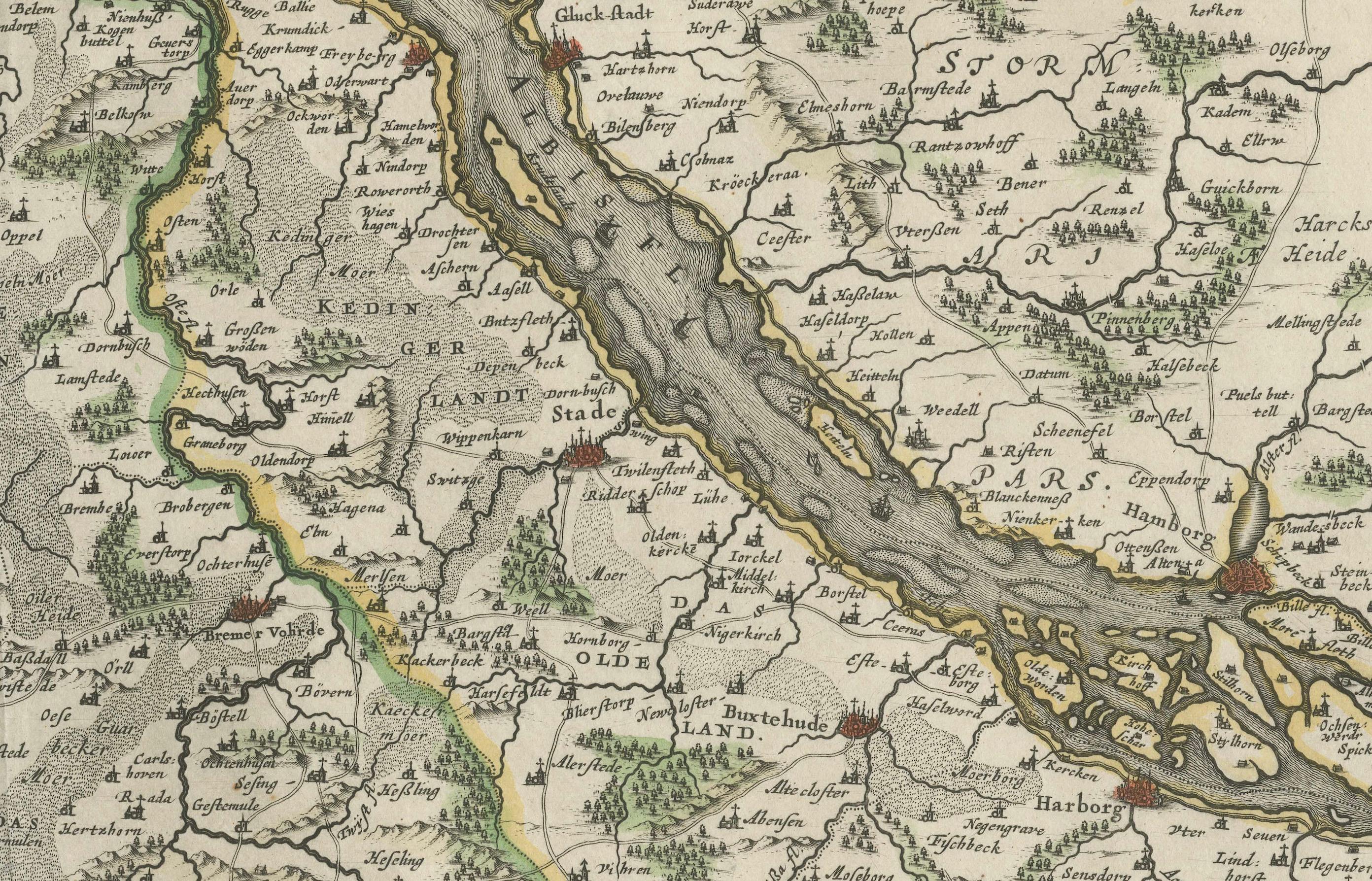 Paper Johannes Janssonius' 17th-Century Map of the Duchy of Bremen in Germany For Sale