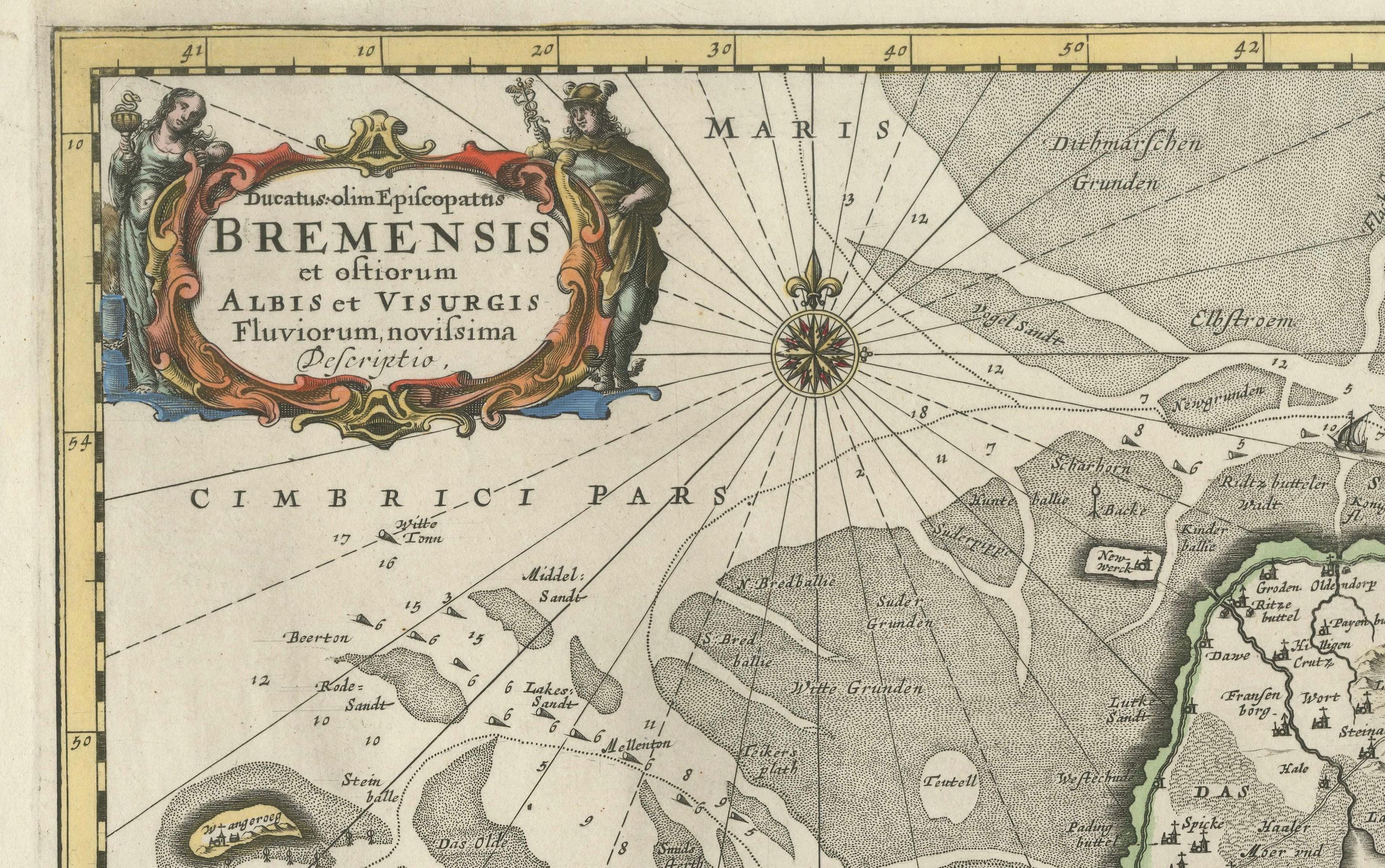 Johannes Janssonius' 17th-Century Map of the Duchy of Bremen in Germany For Sale 2