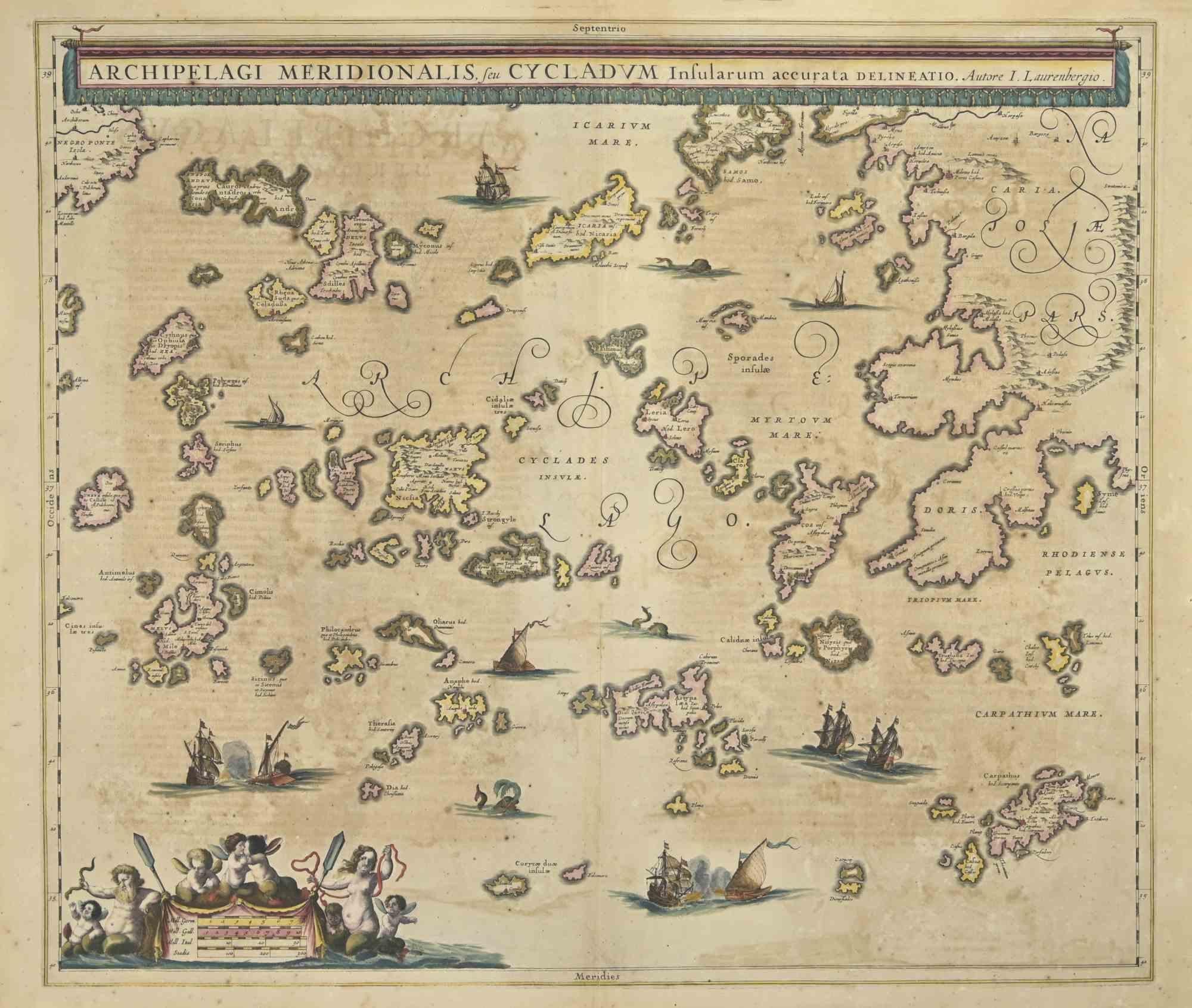 Antique Map - Archipela Meridionalis is an antique map realized in 1650 by Johannes Janssonius (1588-1664).

The Map is Hand-colored etching, with coeval watercolorang.

Good conditions with slight foxing.

From Atlantis majoris quinta pars, Orbem