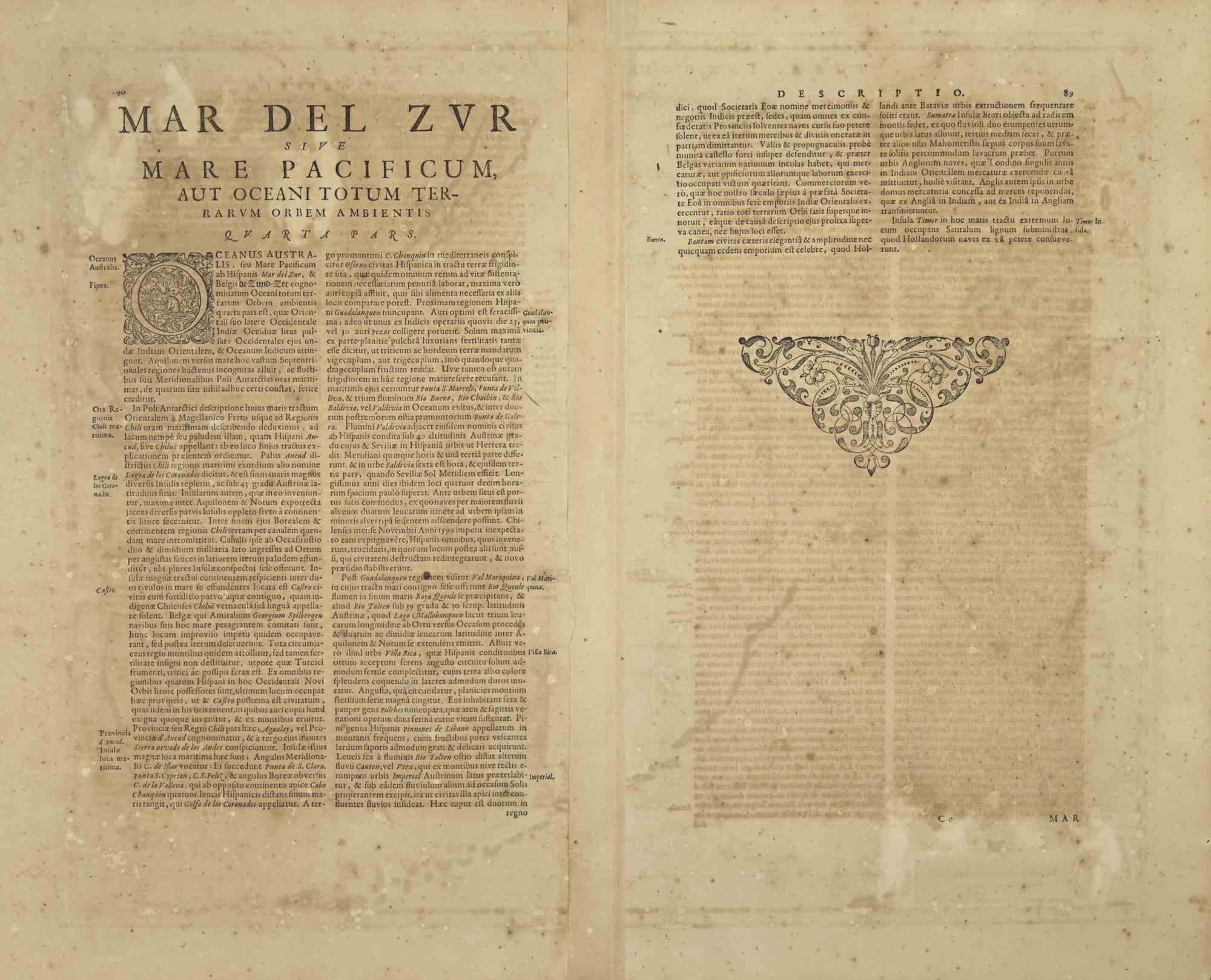 Antique Map - Mare Pacificum - Etching by Johannes Janssonius - 1650s For Sale 1