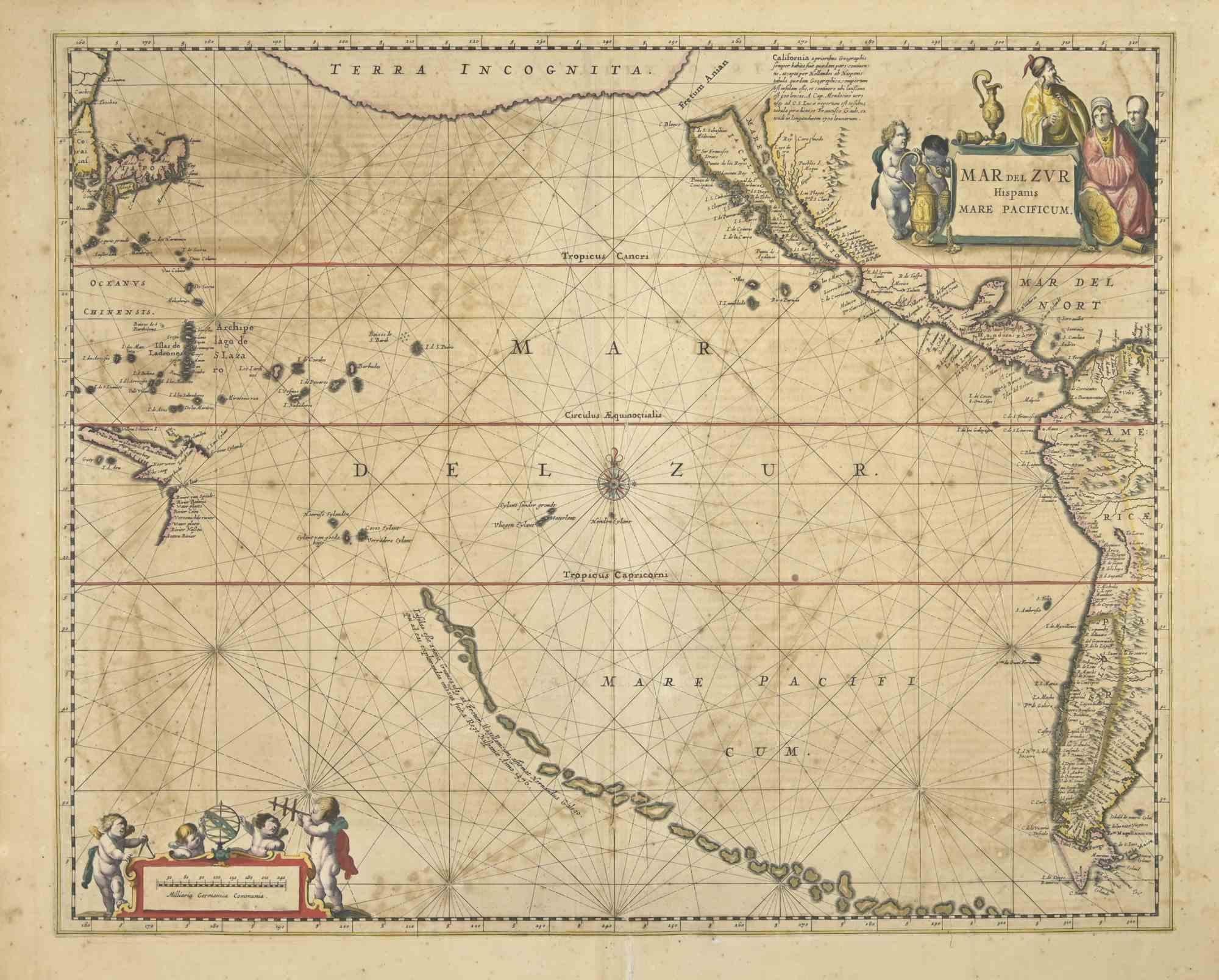 Antique Map - Mare Pacificum - Etching by Johannes Janssonius - 1650s