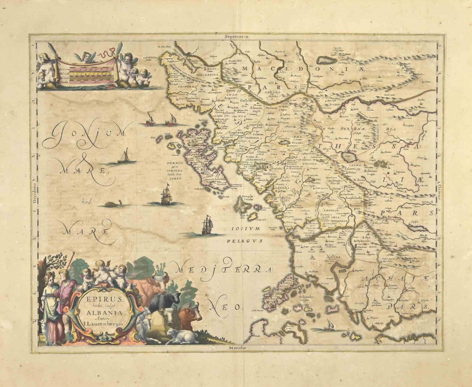 Epirus Albania is an ancient map realized in 1650 by Johannes Janssonius (1588-1664).

Good conditions.

From Atlantis majoris quinta pars, Orbem maritimum [Novus Atlas, volume V: carte marittime]. Amsterdam: Janssonius, 1650. Technique is etching