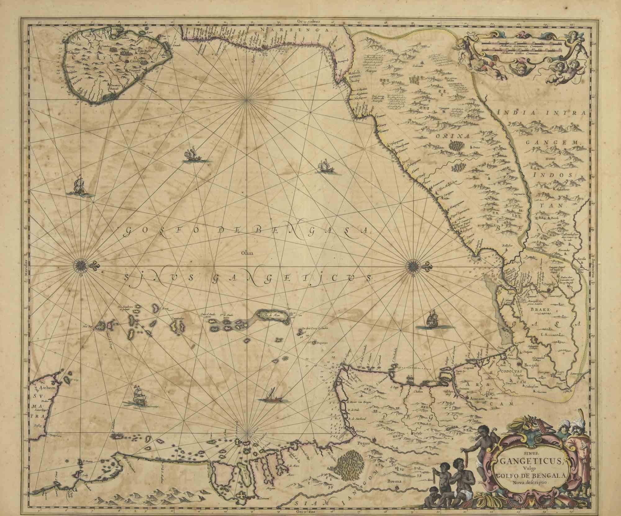 Golfo De Benngala is an antique map realized in 1650 by Johannes Janssonius (1588-1664).

The Map is Hand-colored etching, with coeval watercoloring.

Good conditions with slight foxing.

From Atlantis majoris quinta pars, Orbem maritimum [Novus