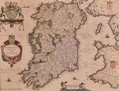 Irlanda: Una mappa incorniciata del XVII secolo colorata a mano da Jan Jannson
