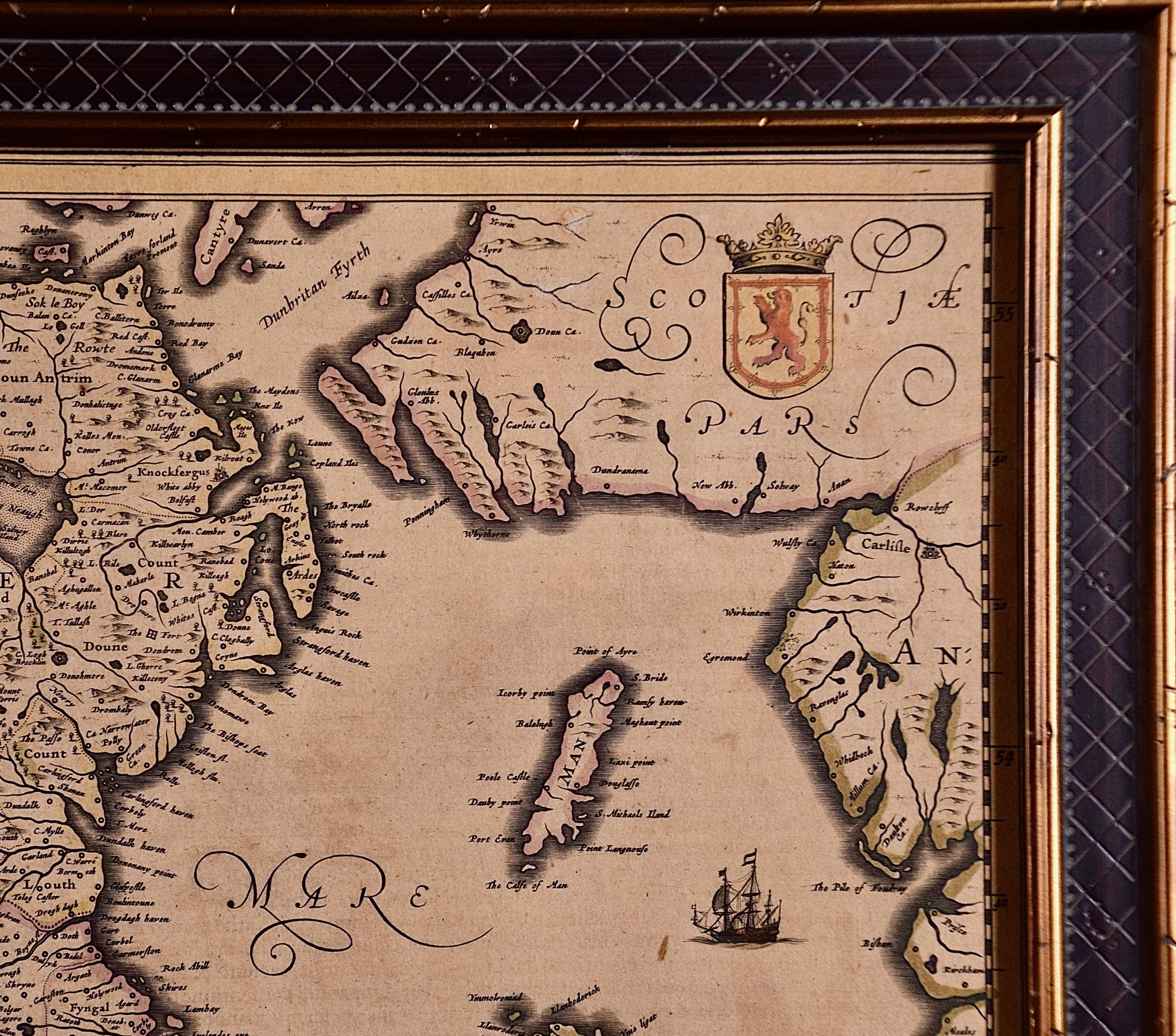 Irlande : Carte encadrée du 17ème siècle colorée à la main par Jannson en vente 3