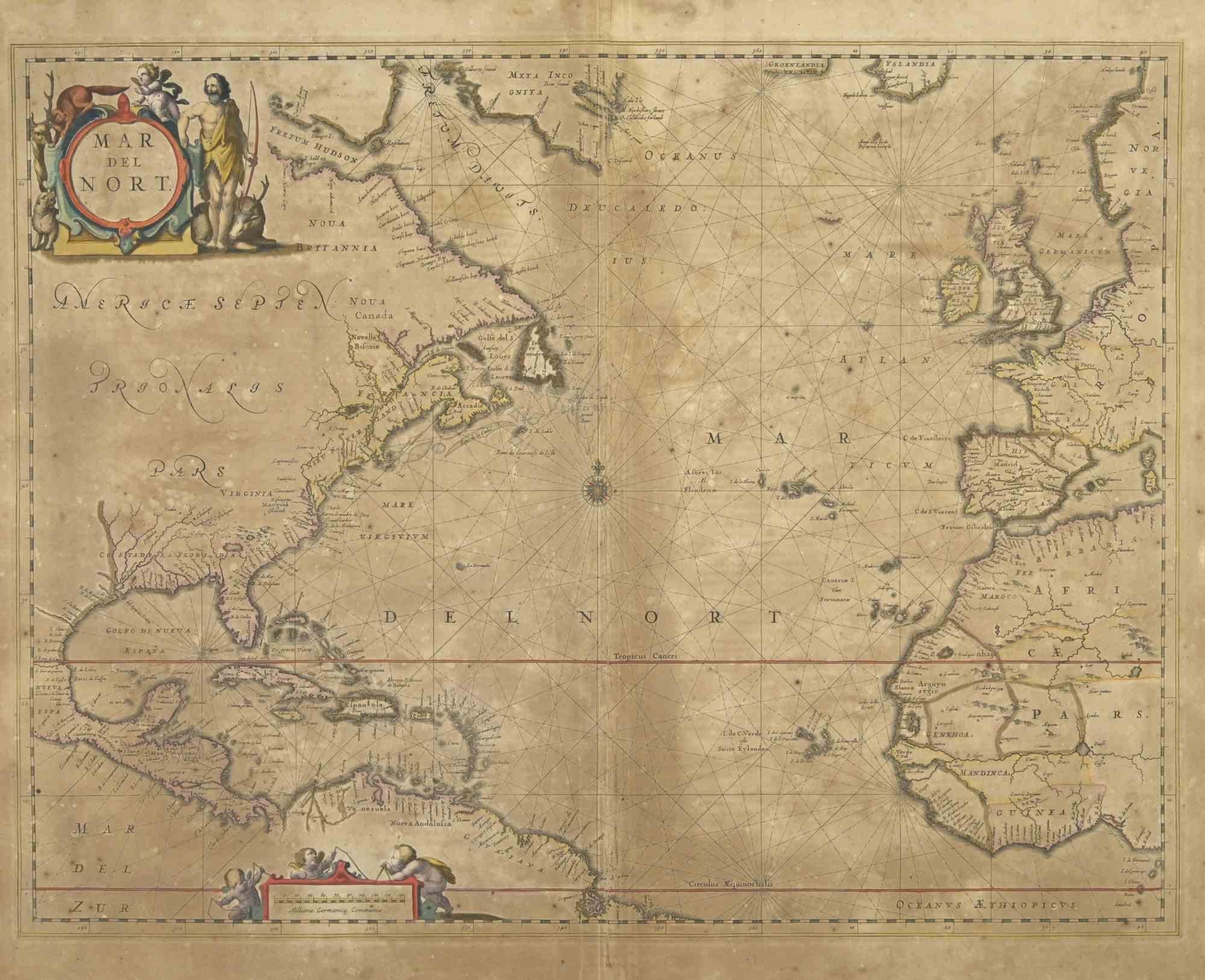 Carte de Mar Del Nort - eau-forte de Johannes Janssonius - années 1650
