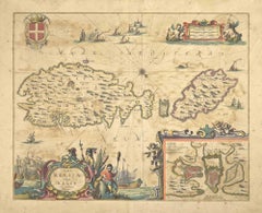 Antique Mare Mediterra - Neum (Map of Malta) - Etching by Johannes Janssonius - 1650s