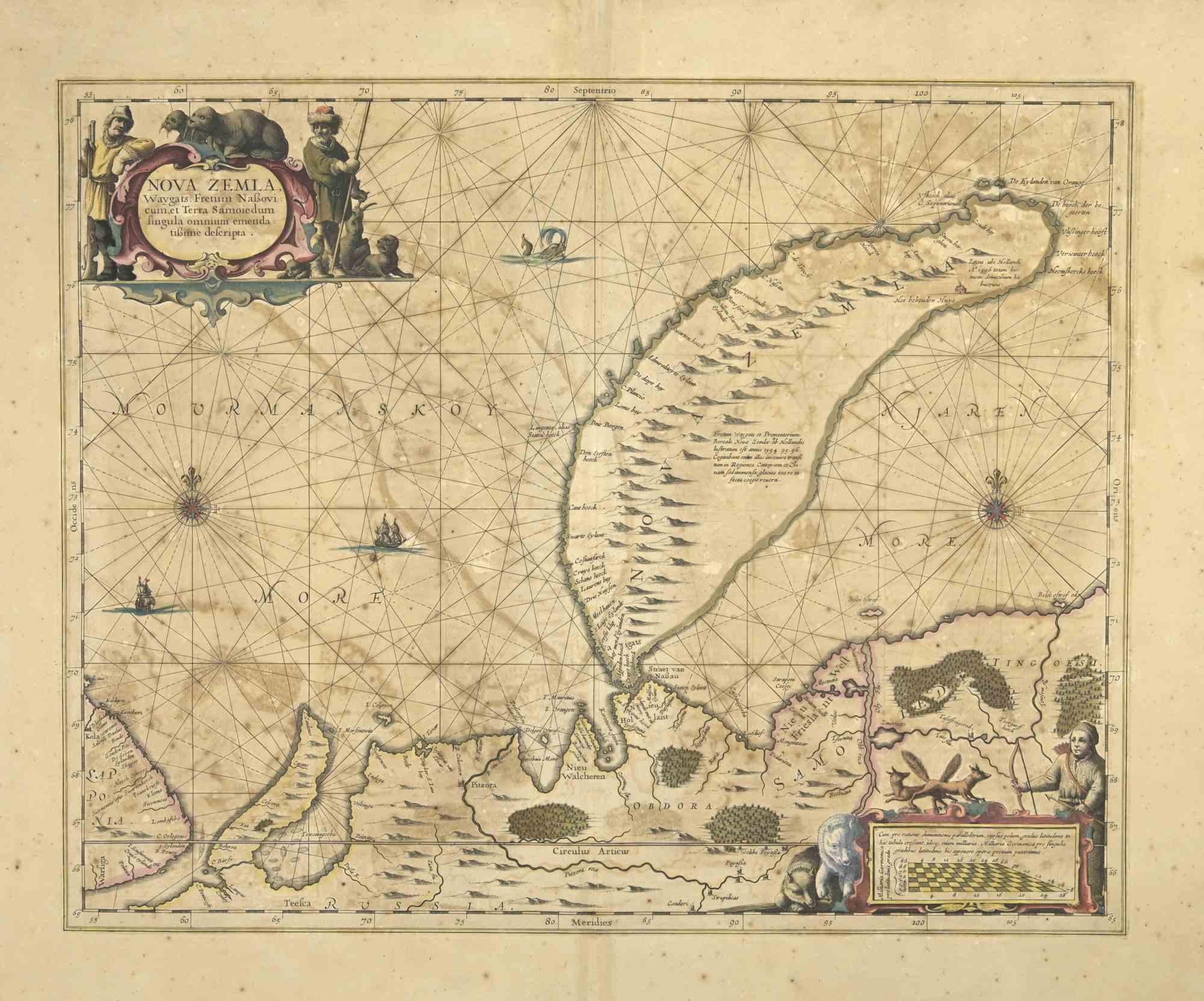 Nova Zemla is an ancient map realized in 1650 by Johannes Janssonius (1588-1664).

Good conditions.

From Atlantis majoris quinta pars, Orbem maritimum [Novus Atlas, volume V: carte marittime]. Amsterdam: Janssonius, 1650. Technique is etching and