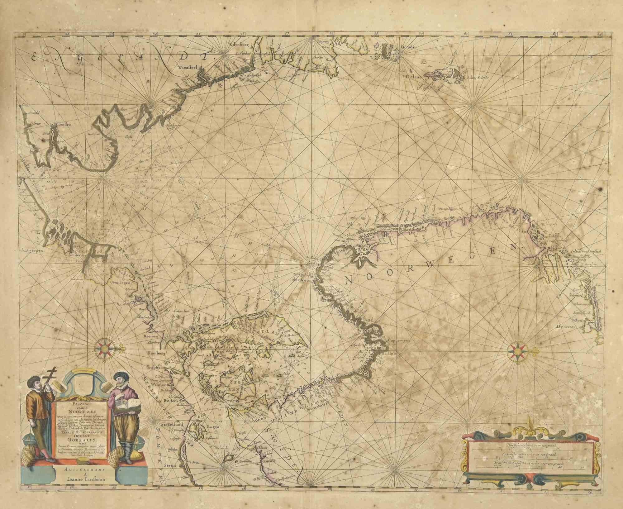 Oceani Borealis is an ancient map realized in 1650 by Johannes Janssonius (1588-1664).

Good conditions.

From Atlantis majoris quinta pars, Orbem maritimum [Novus Atlas, volume V: carte marittime]. Amsterdam: Janssonius, 1650. Technique is etching